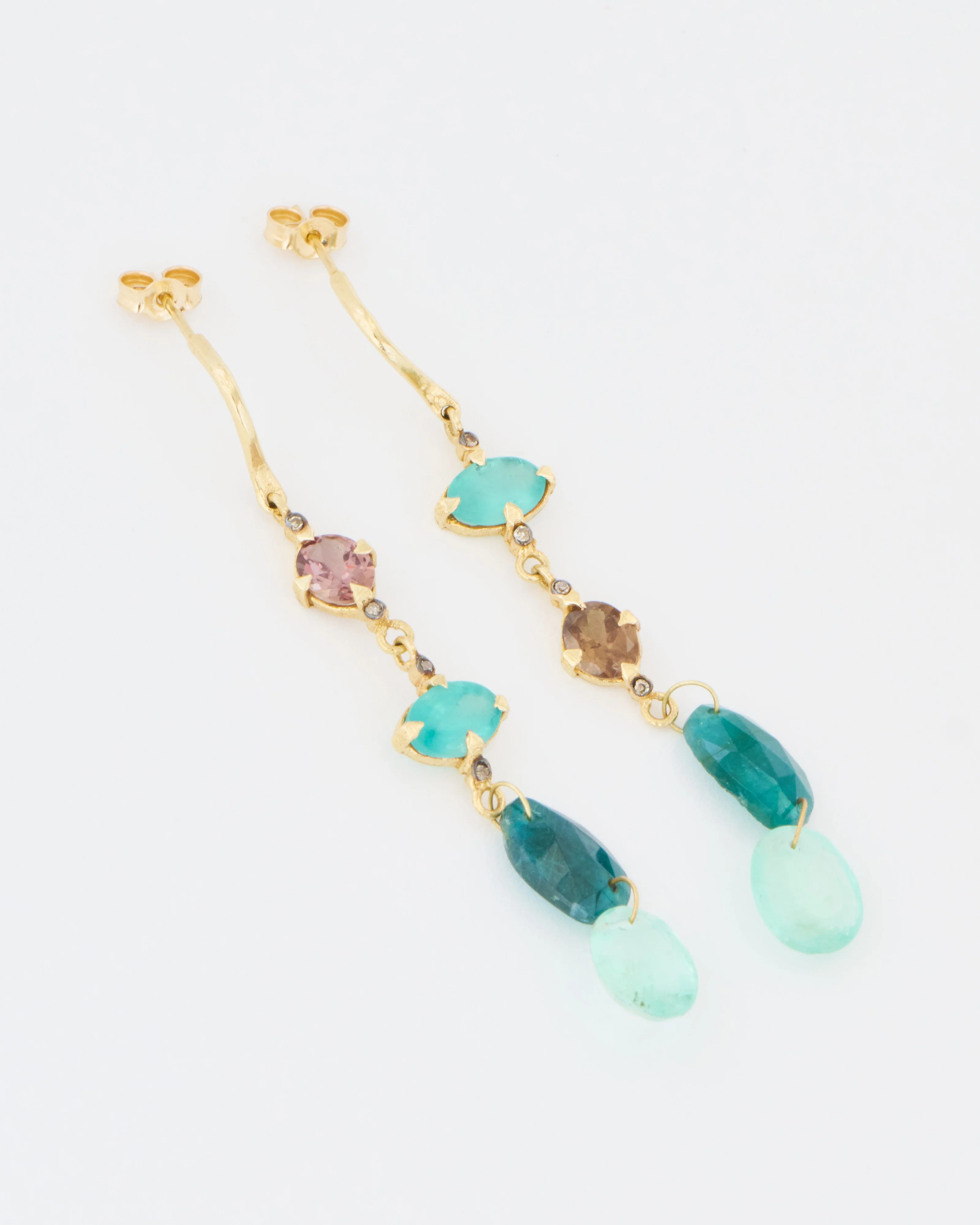 multi-stone mismatched drop earrings - Image 3
