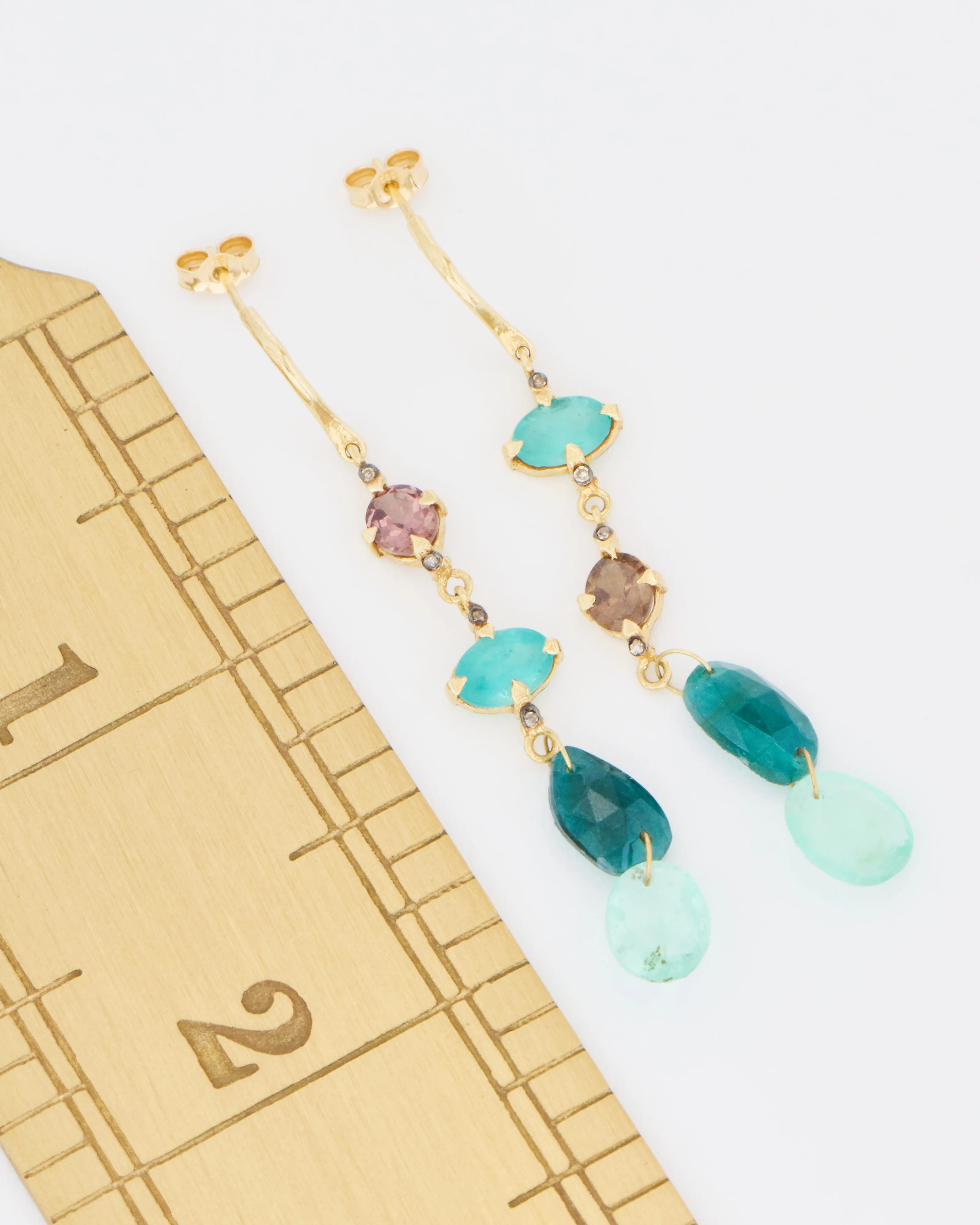 multi-stone mismatched drop earrings - Image 5