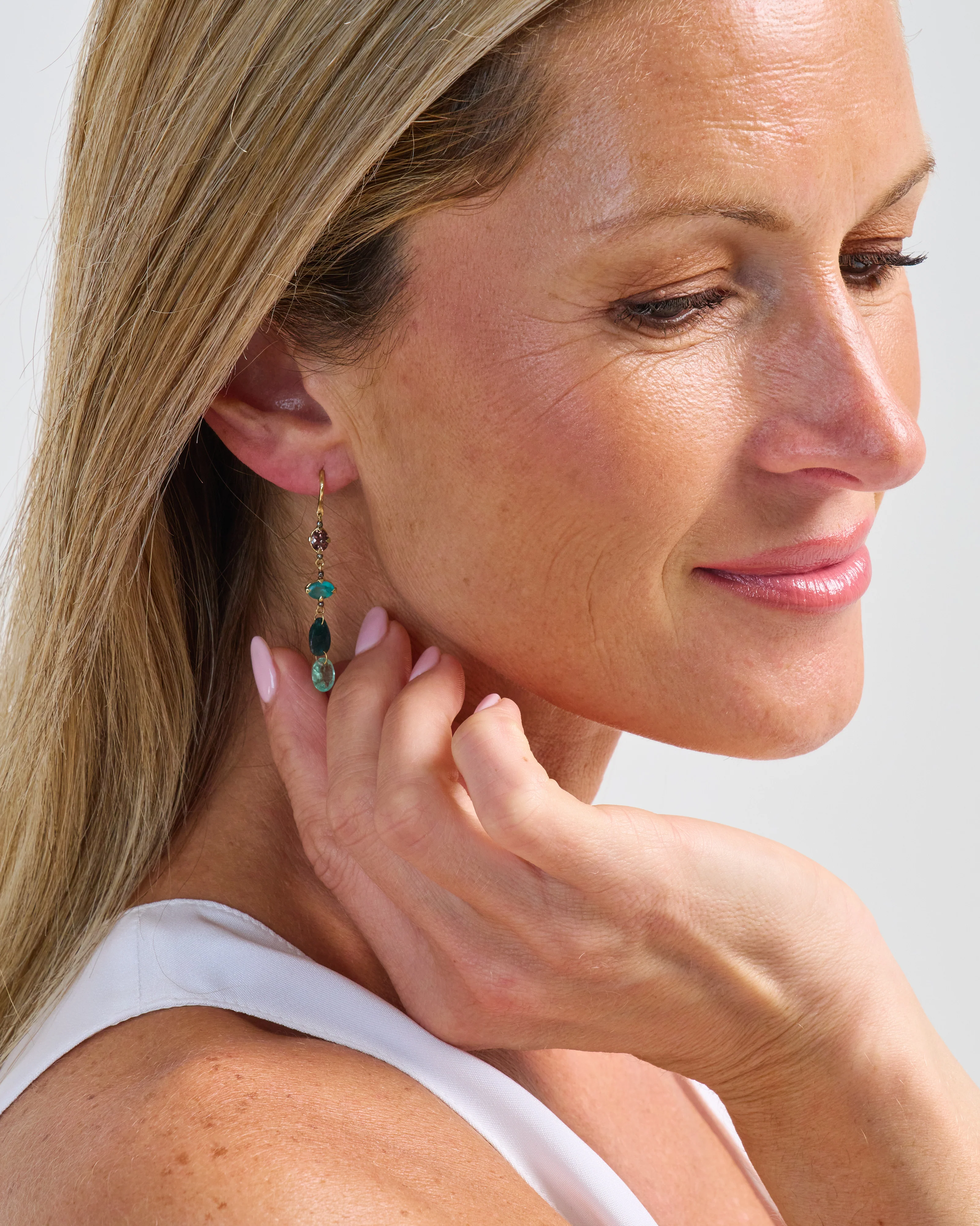 multi-stone mismatched drop earrings - Image 6