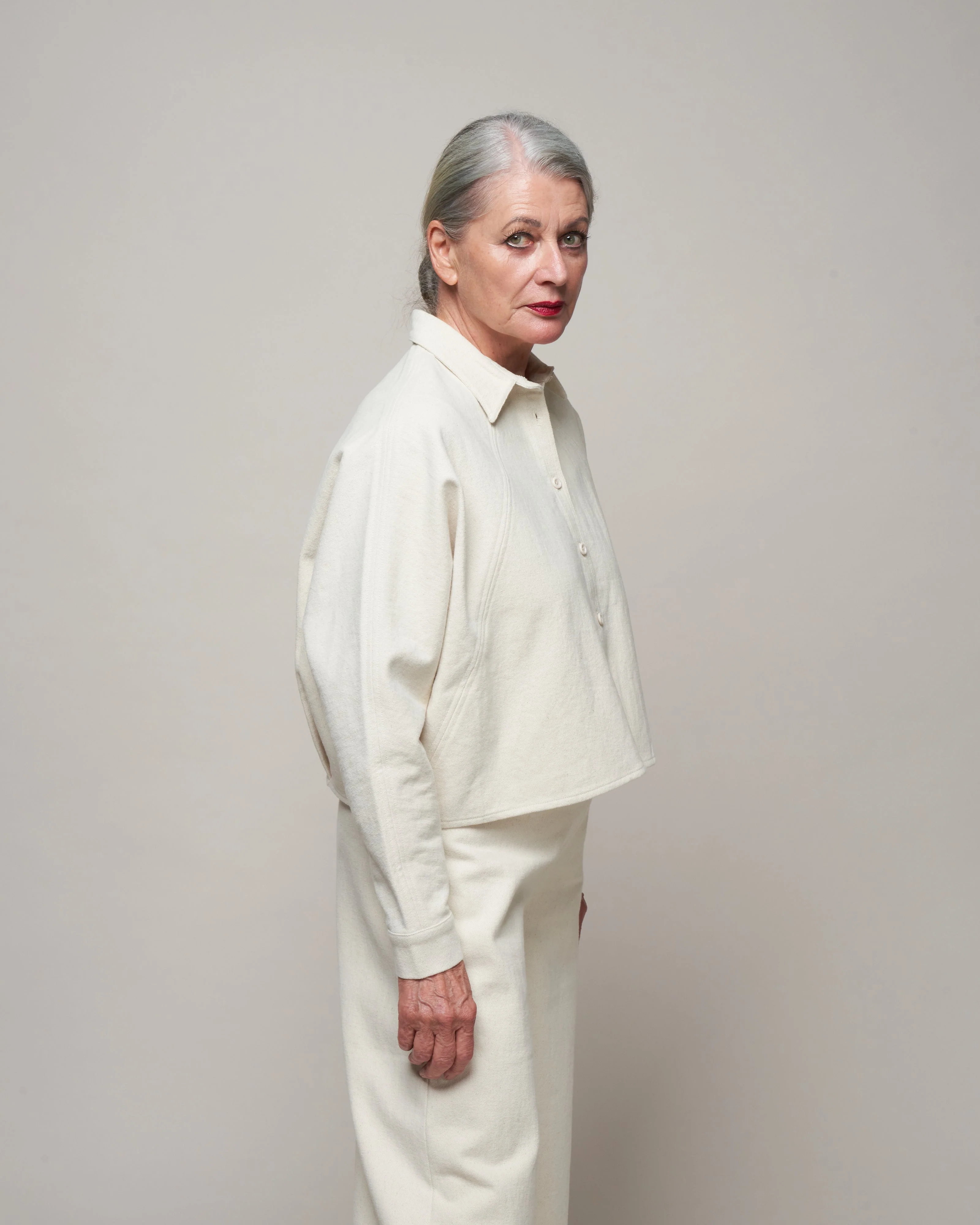 3/4 cropped shirt jacket - bone - Image 3