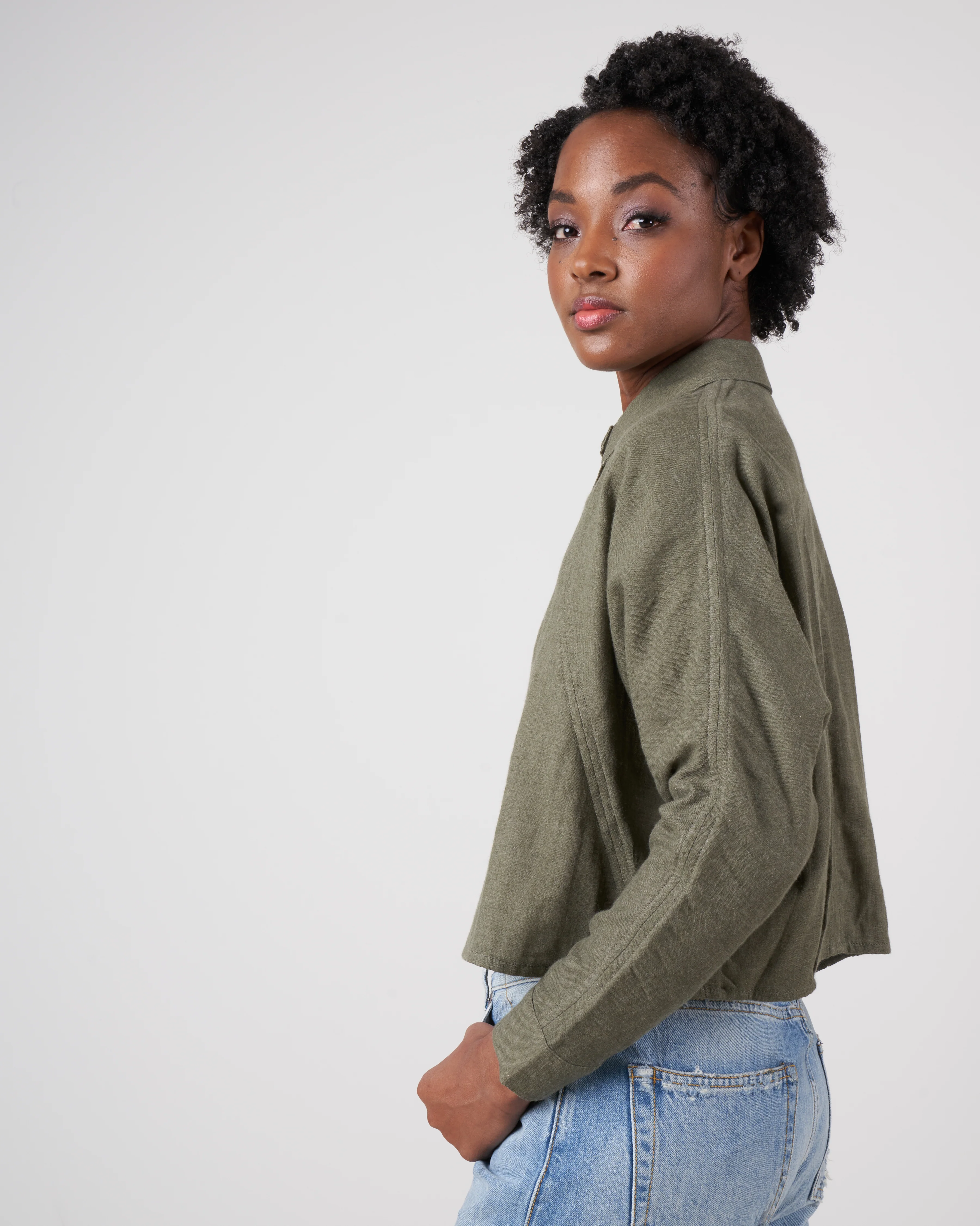 3/4 cropped shirt jacket - olive - Image 2