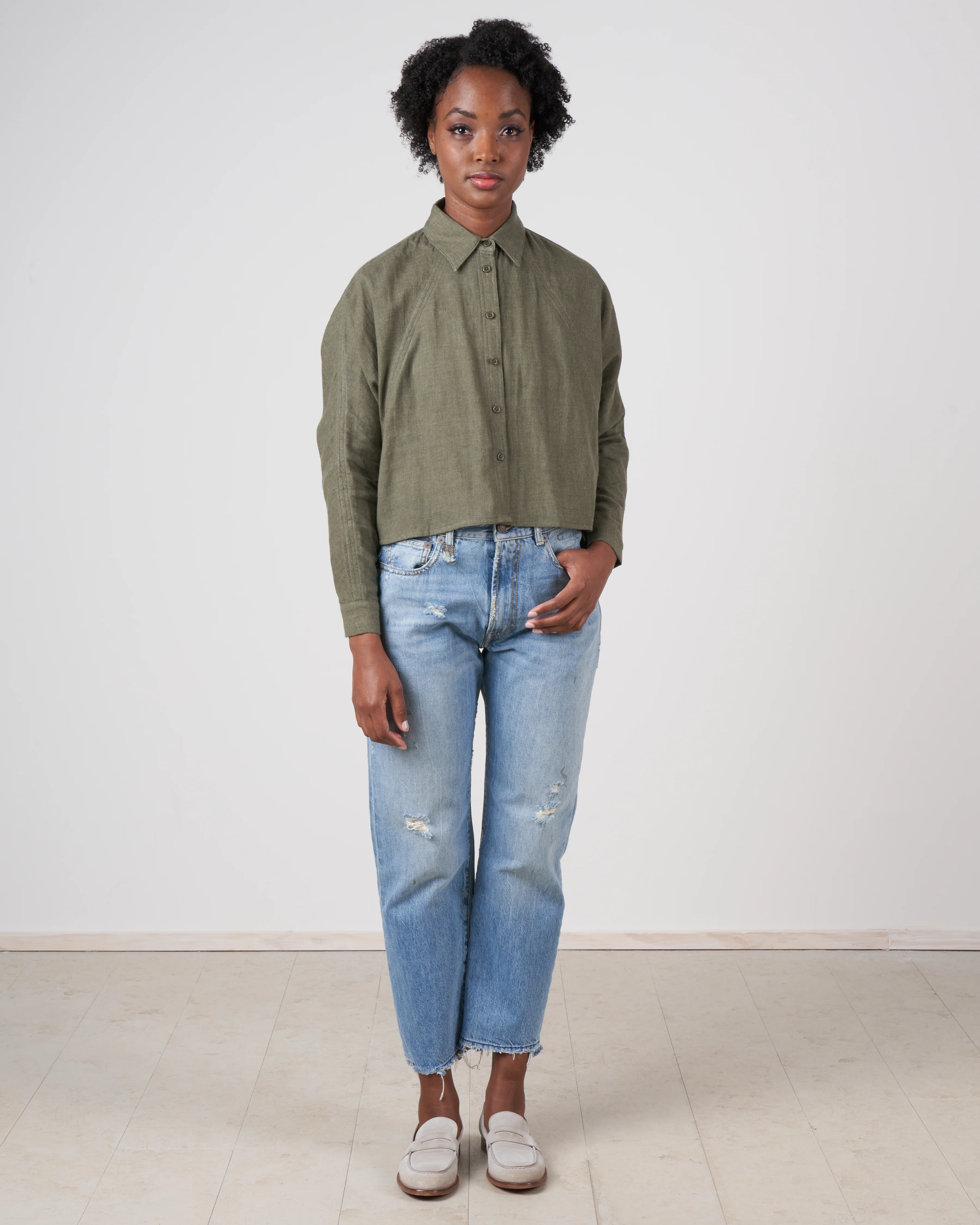 3/4 cropped shirt jacket - olive - Image 5