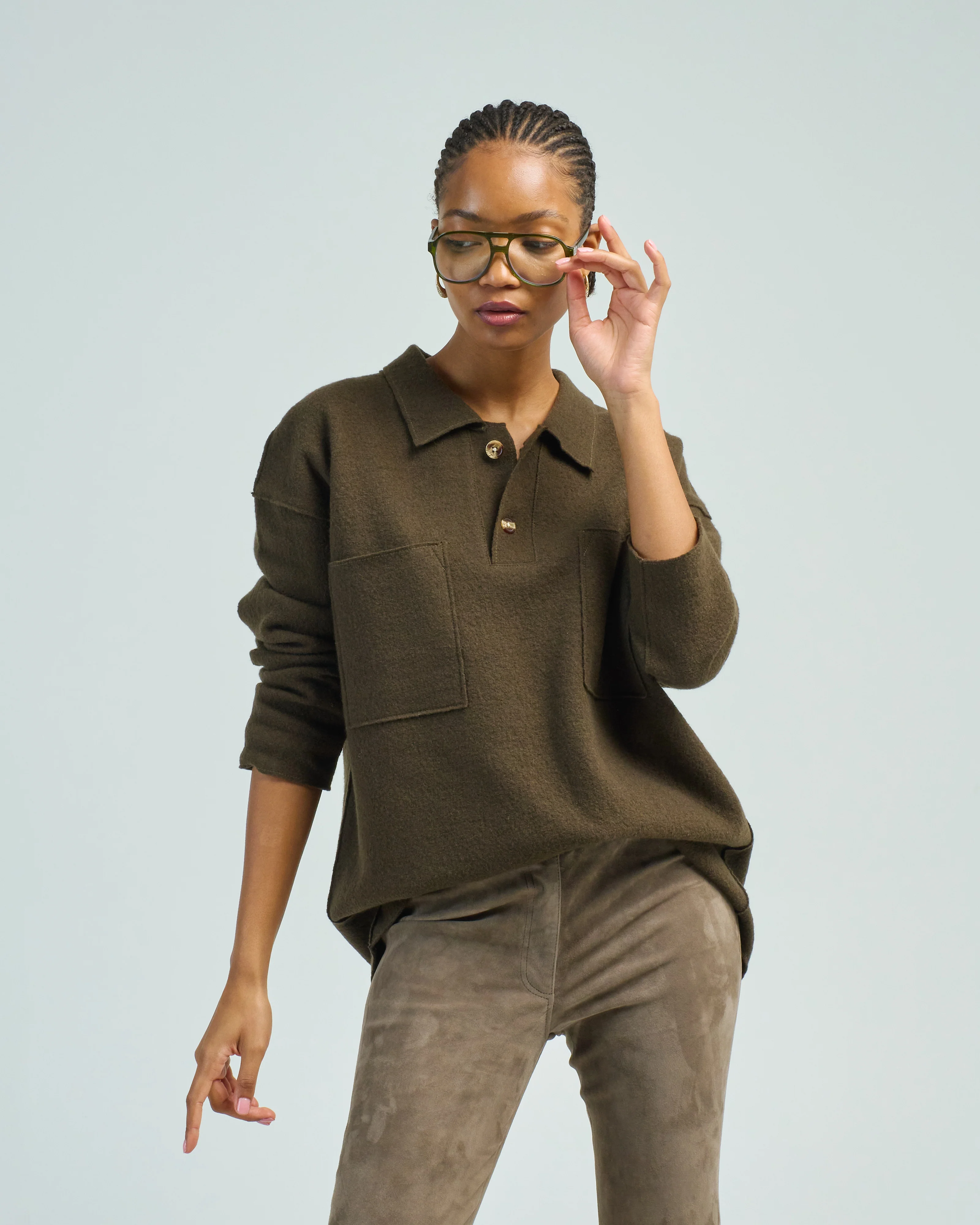 boiled wool pocket pullover