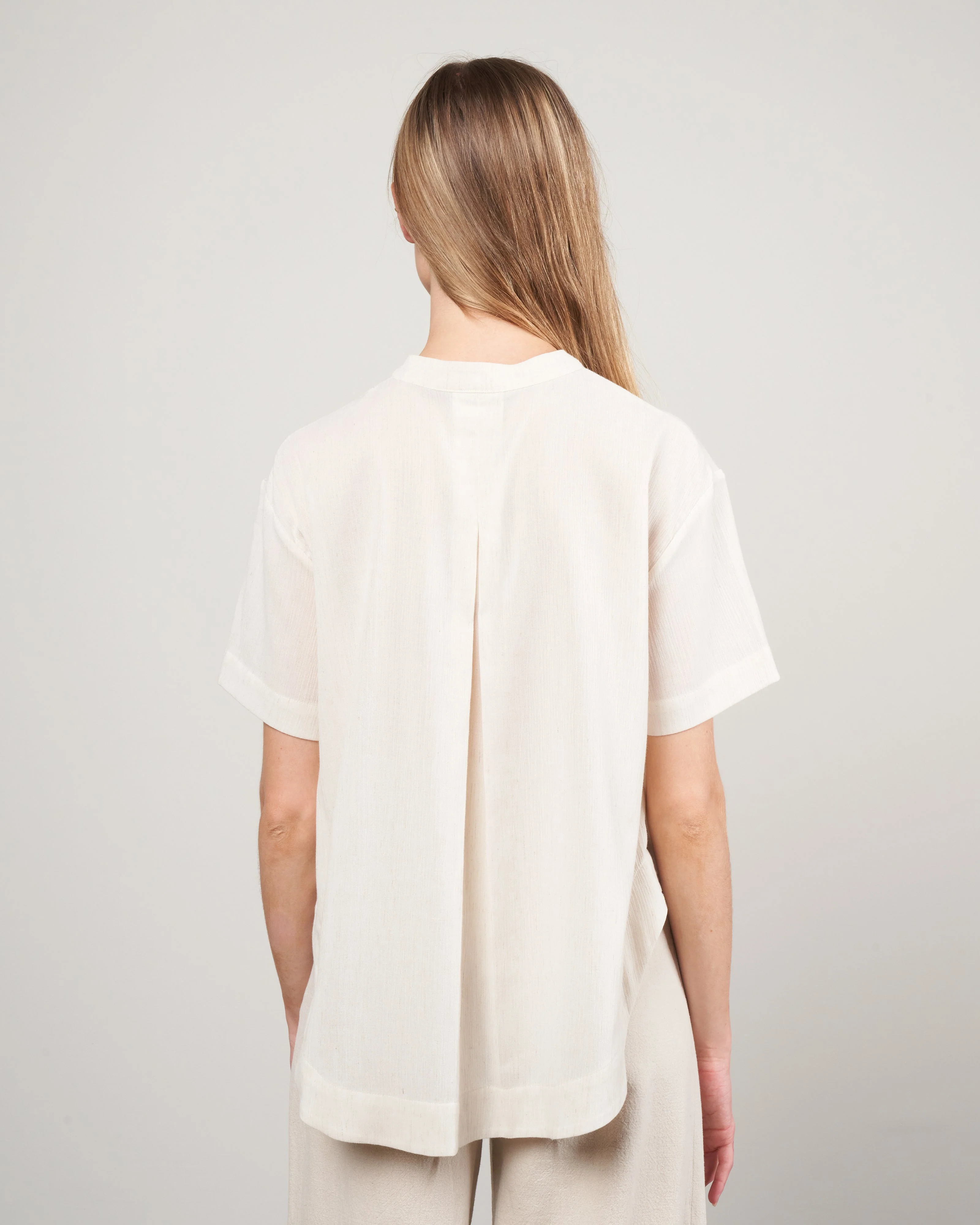 cap sleeve button down - cream crinkle - Image 4