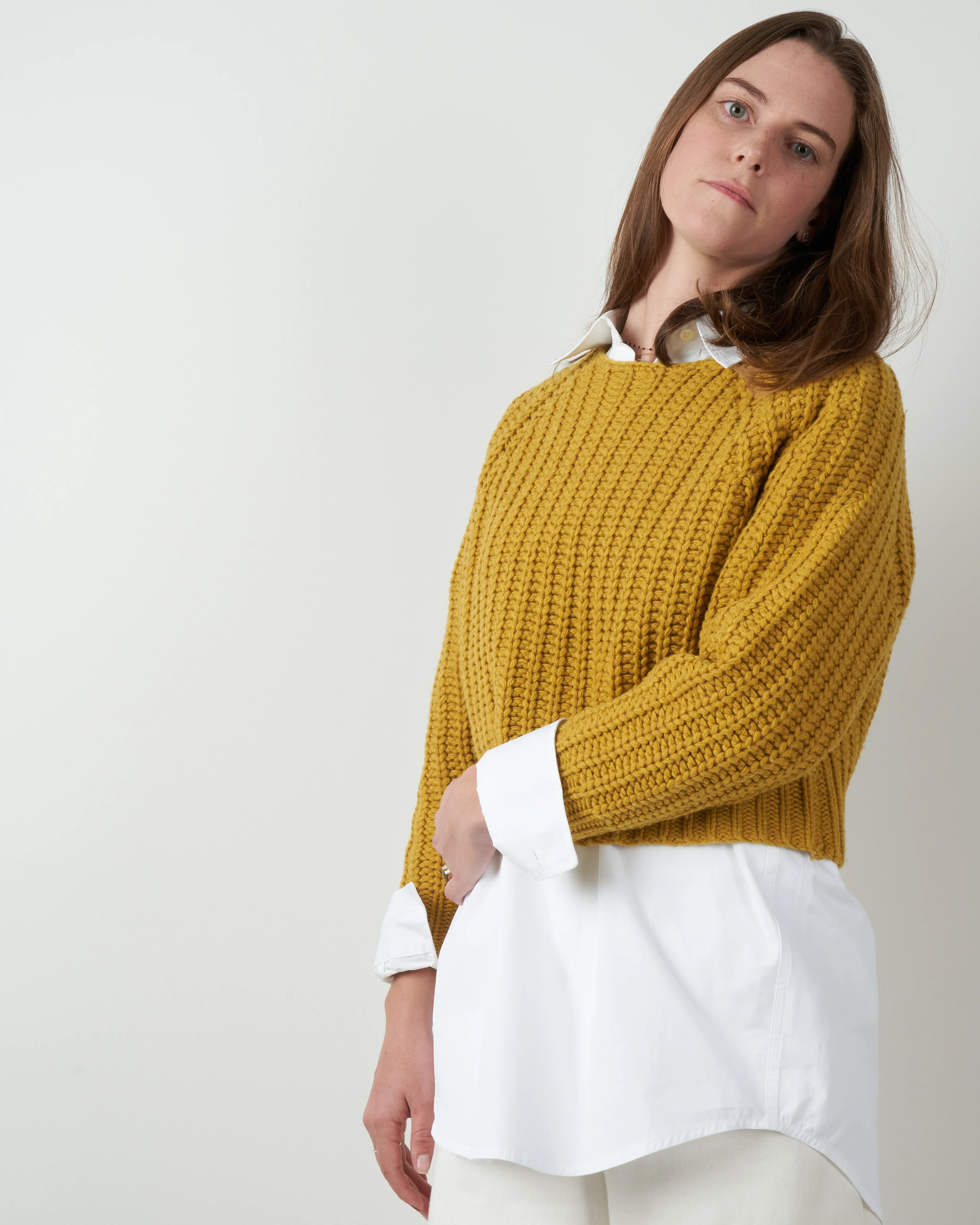 chunky cropped sweater - mustard - Image 2