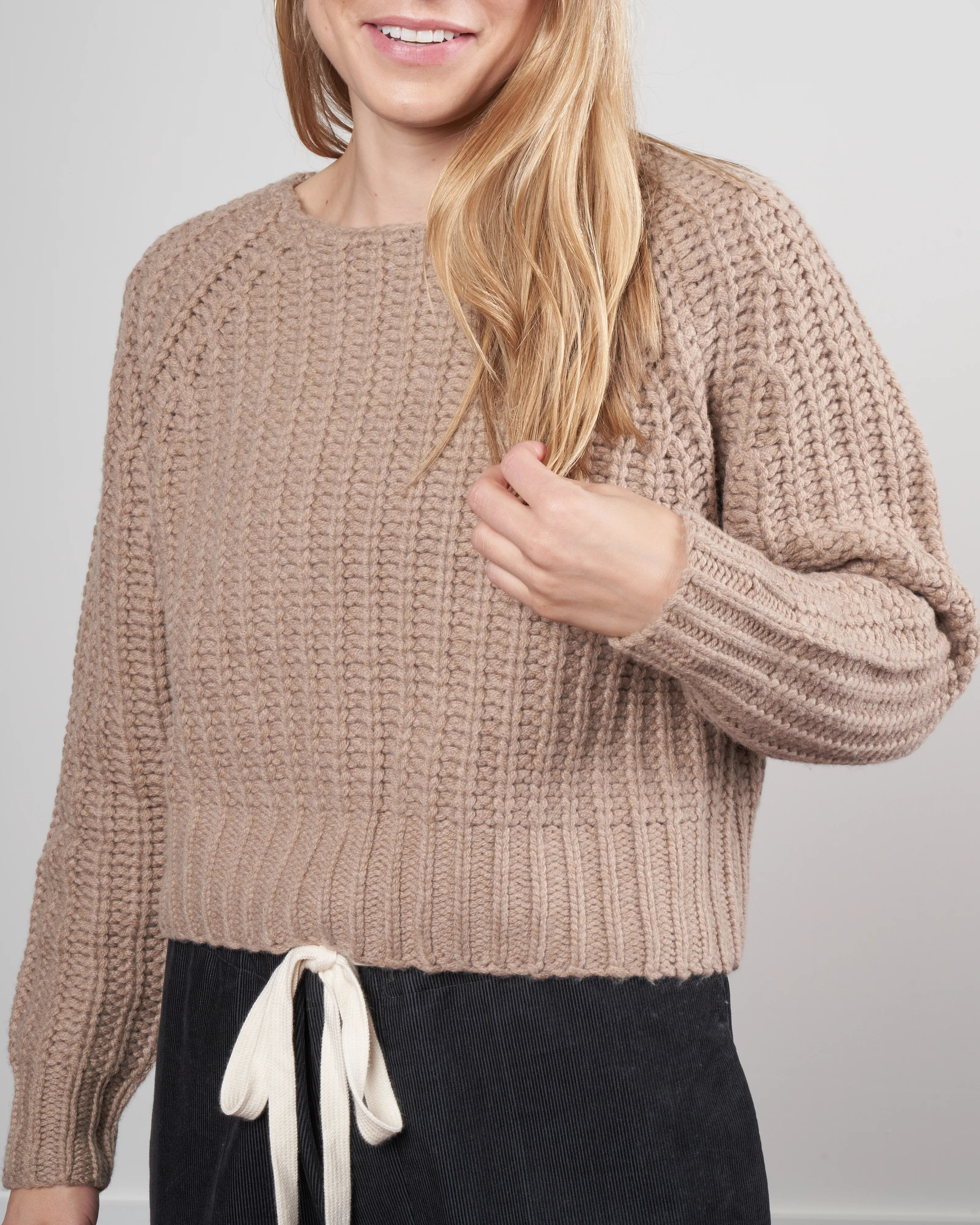 chunky cropped sweater - tan - Image 3