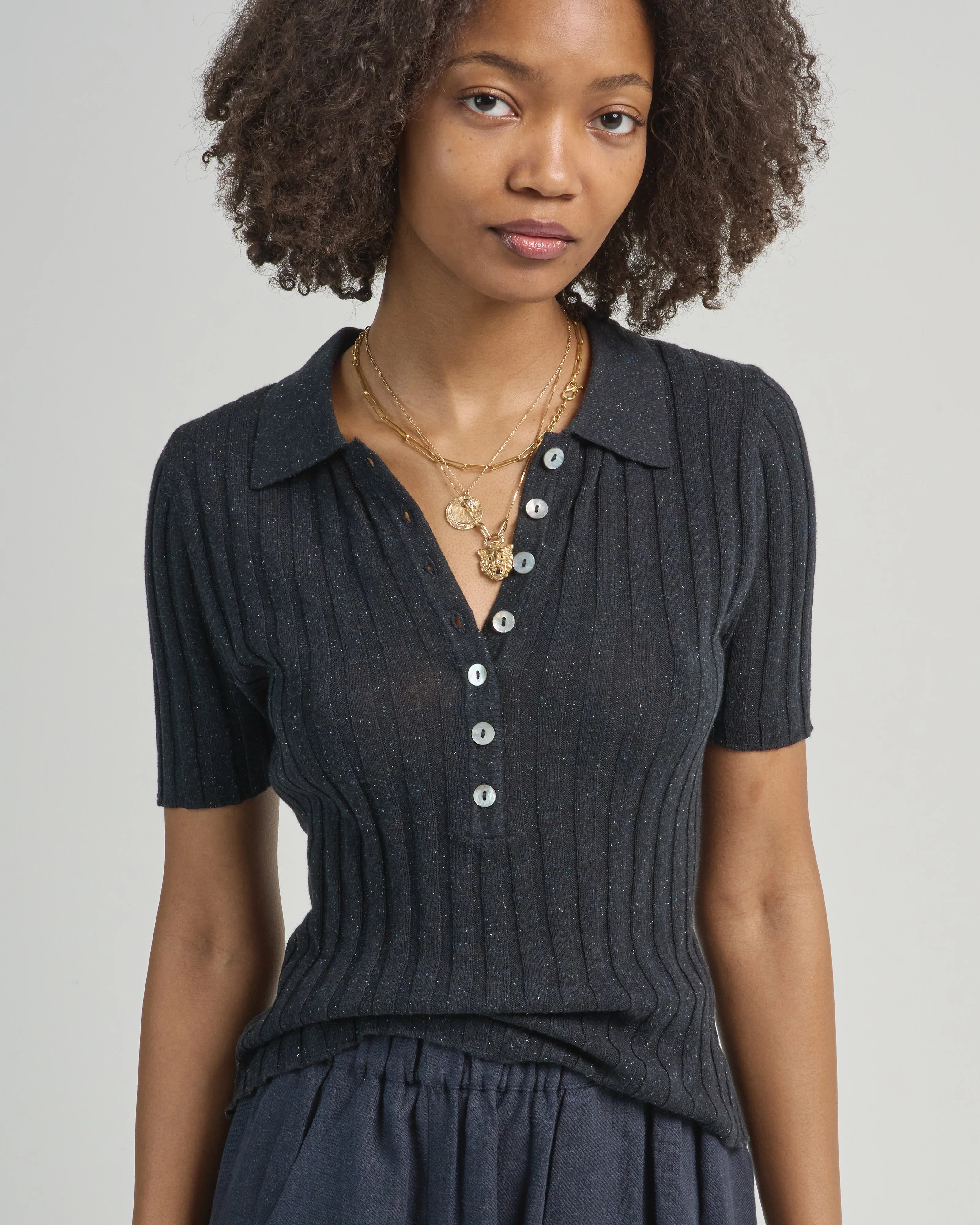 collared short sleeve sweater top - Image 4