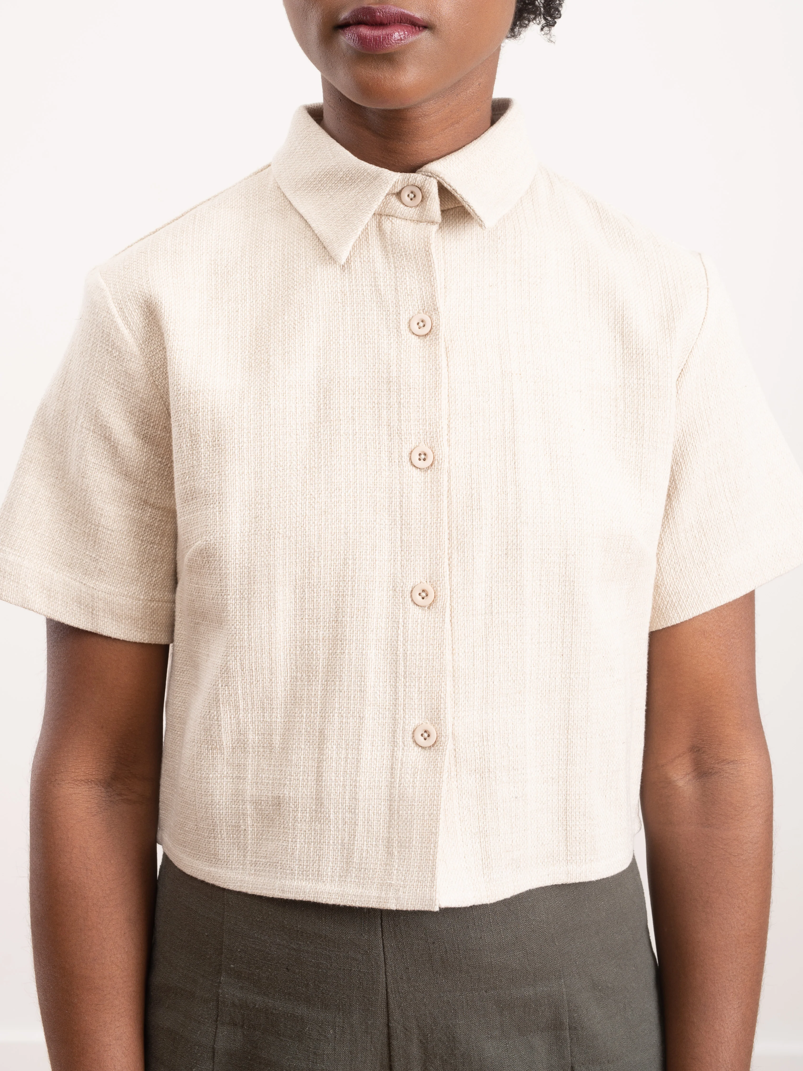 cropped button down shirt - oatmeal - Image 2