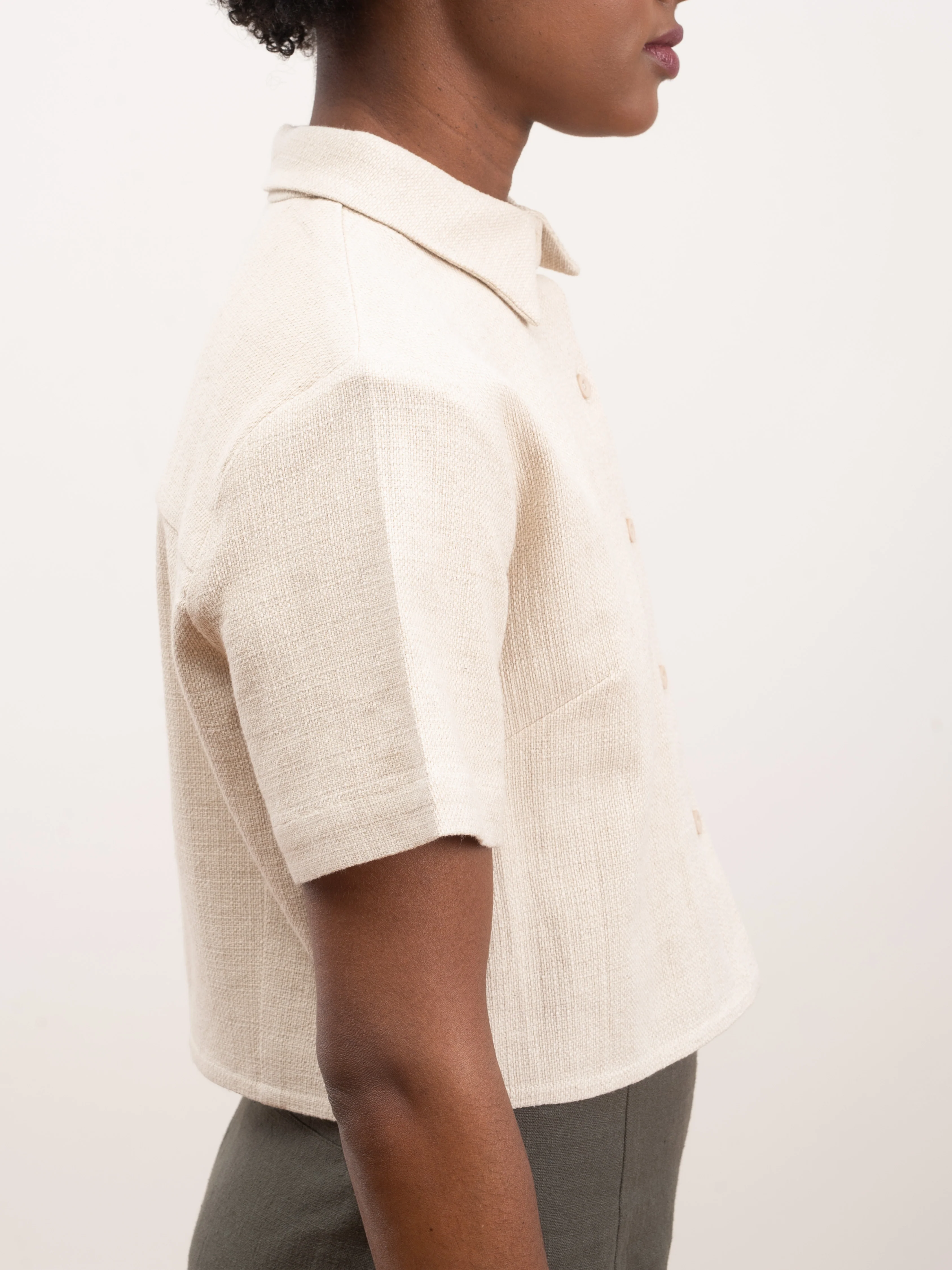 cropped button down shirt - oatmeal - Image 3