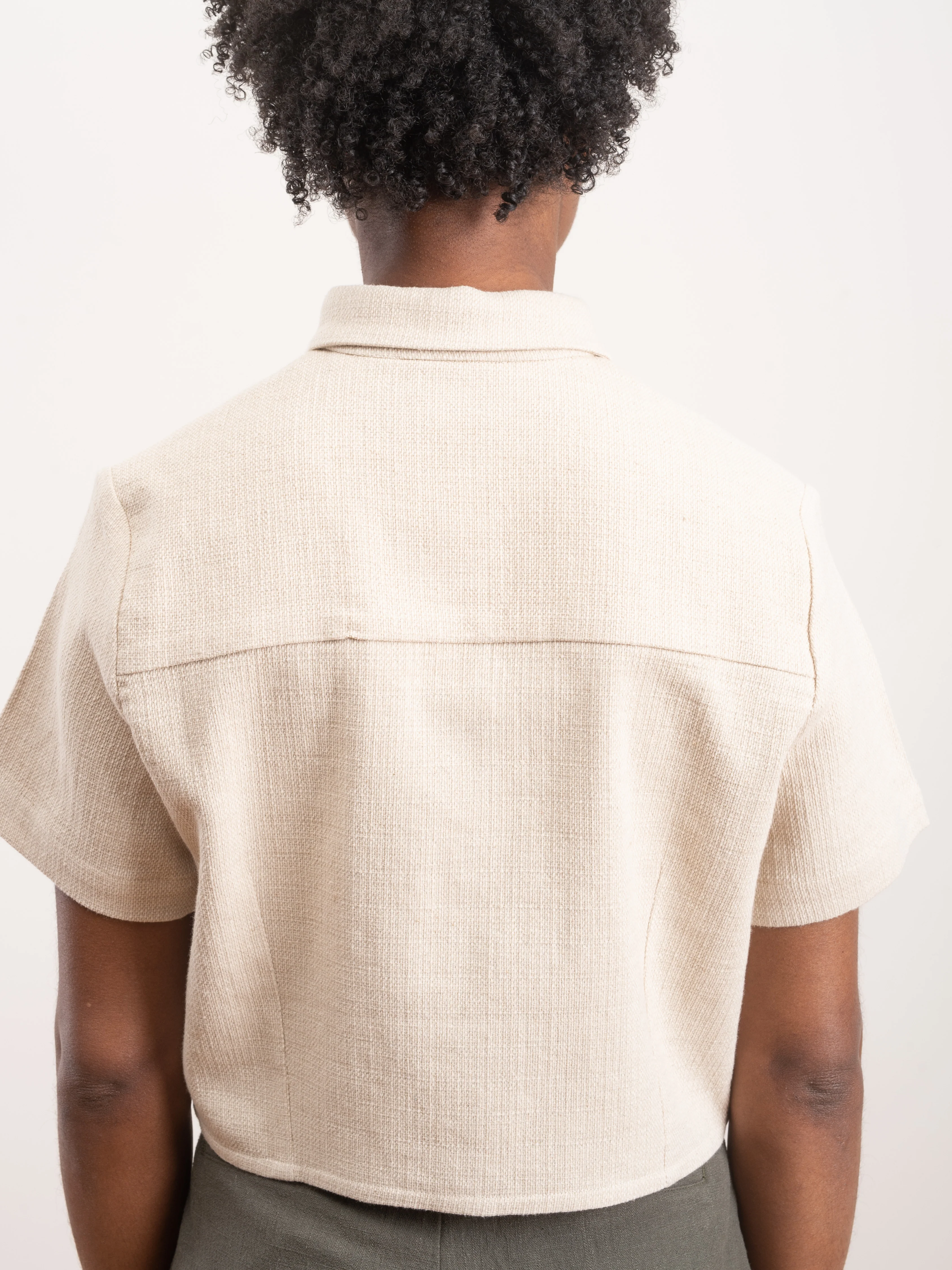 cropped button down shirt - oatmeal - Image 4