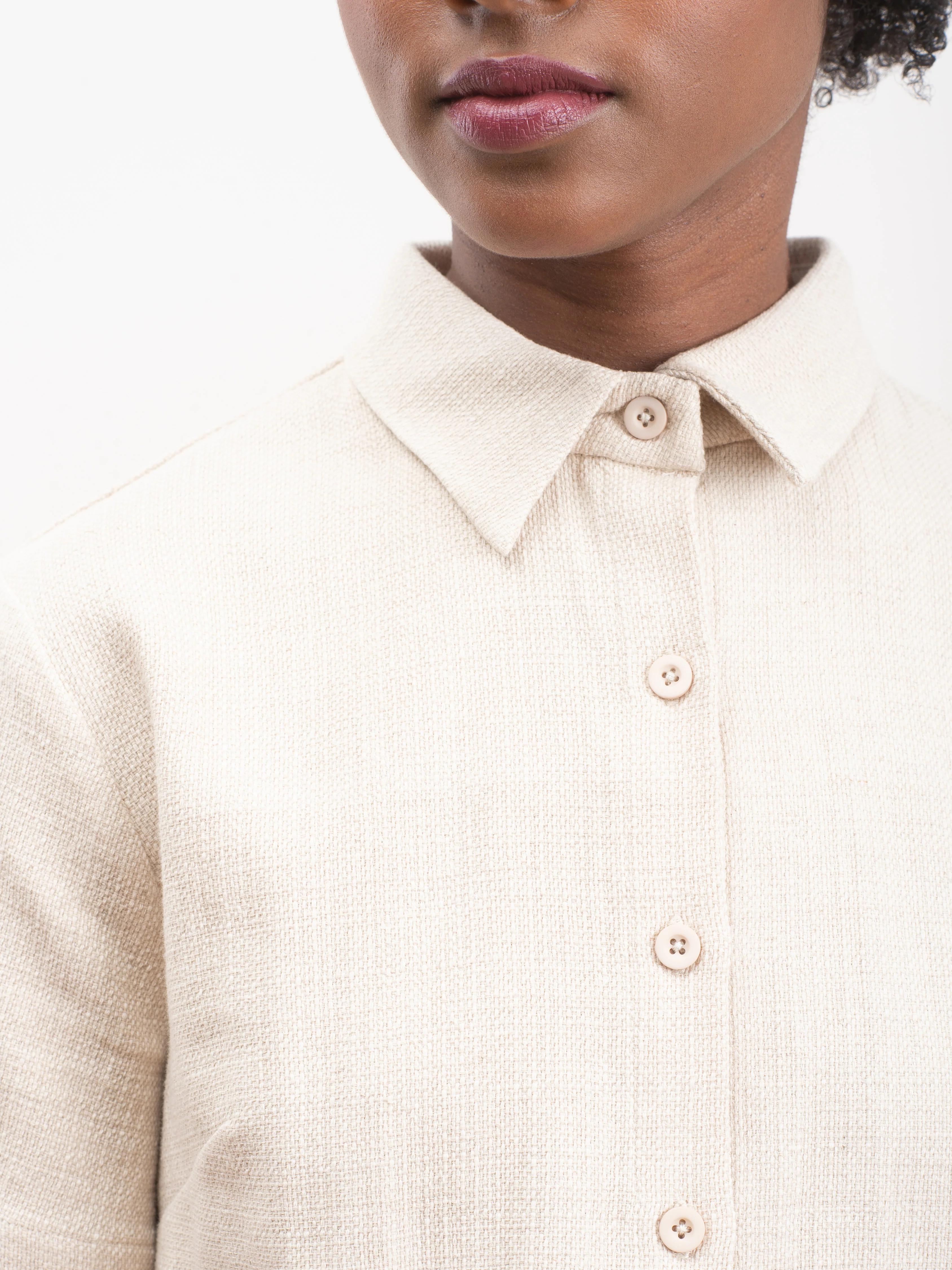 cropped button down shirt - oatmeal - Image 5