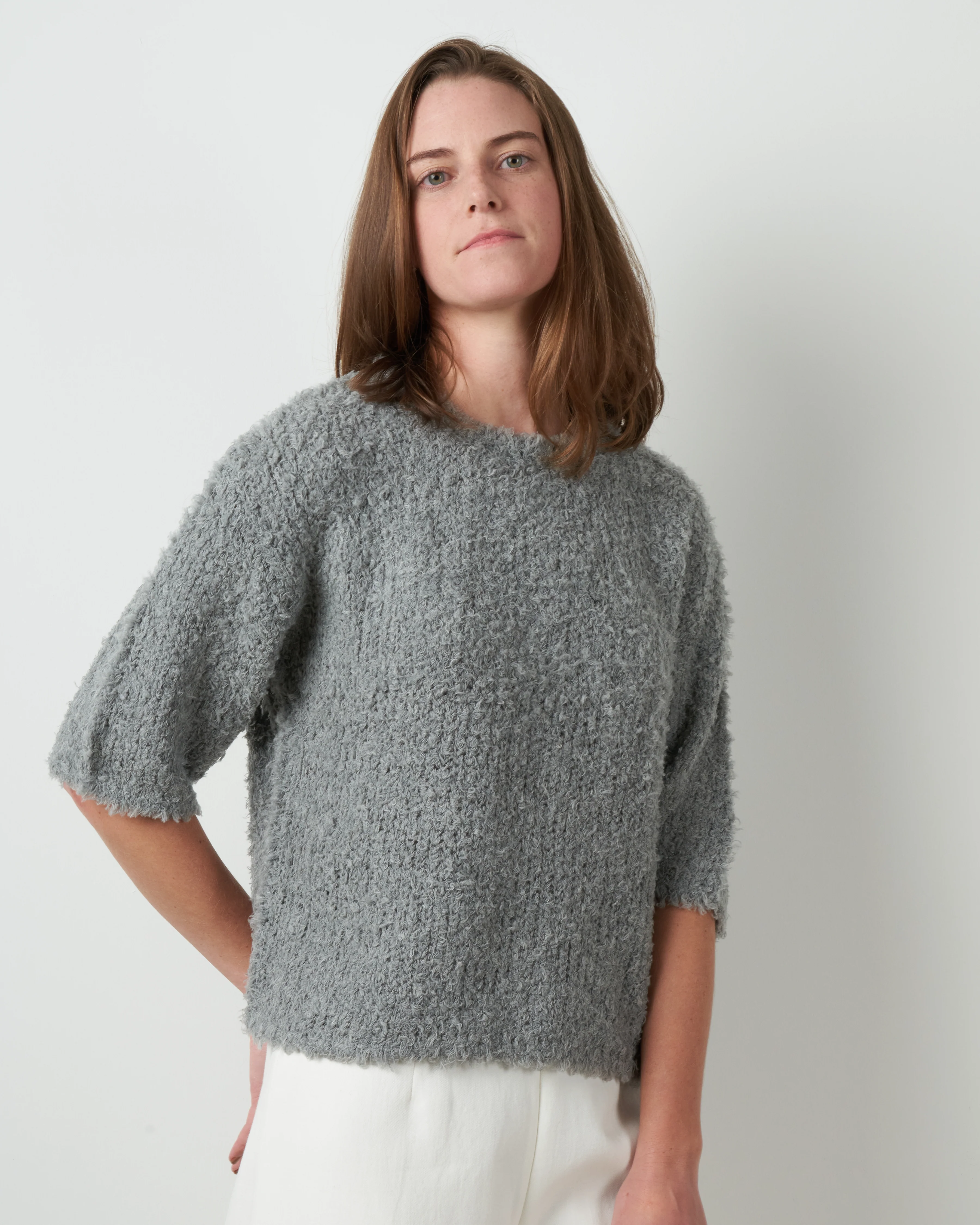 curly mid sleeve sweater - grey - Image 2