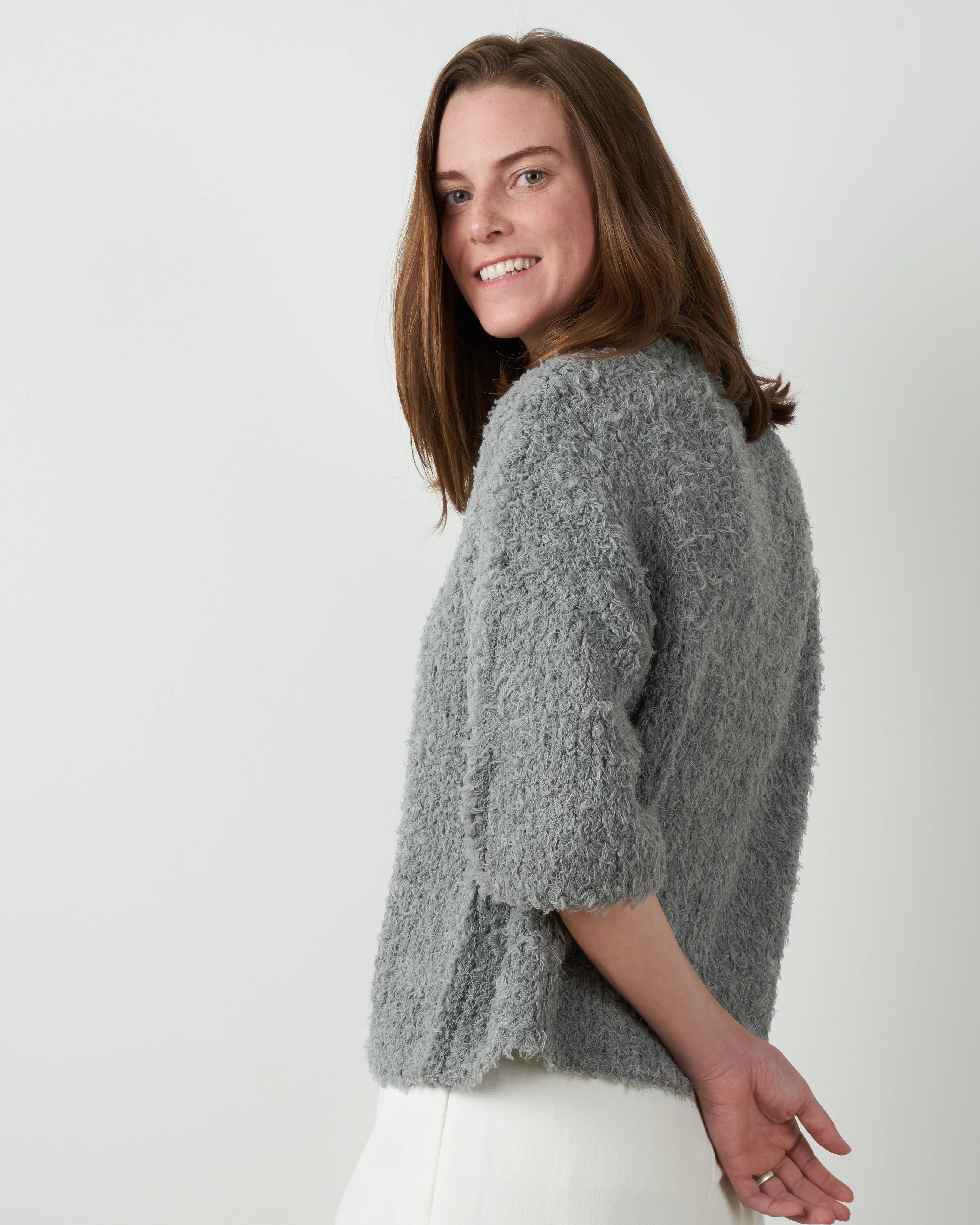curly mid sleeve sweater - grey - Image 3