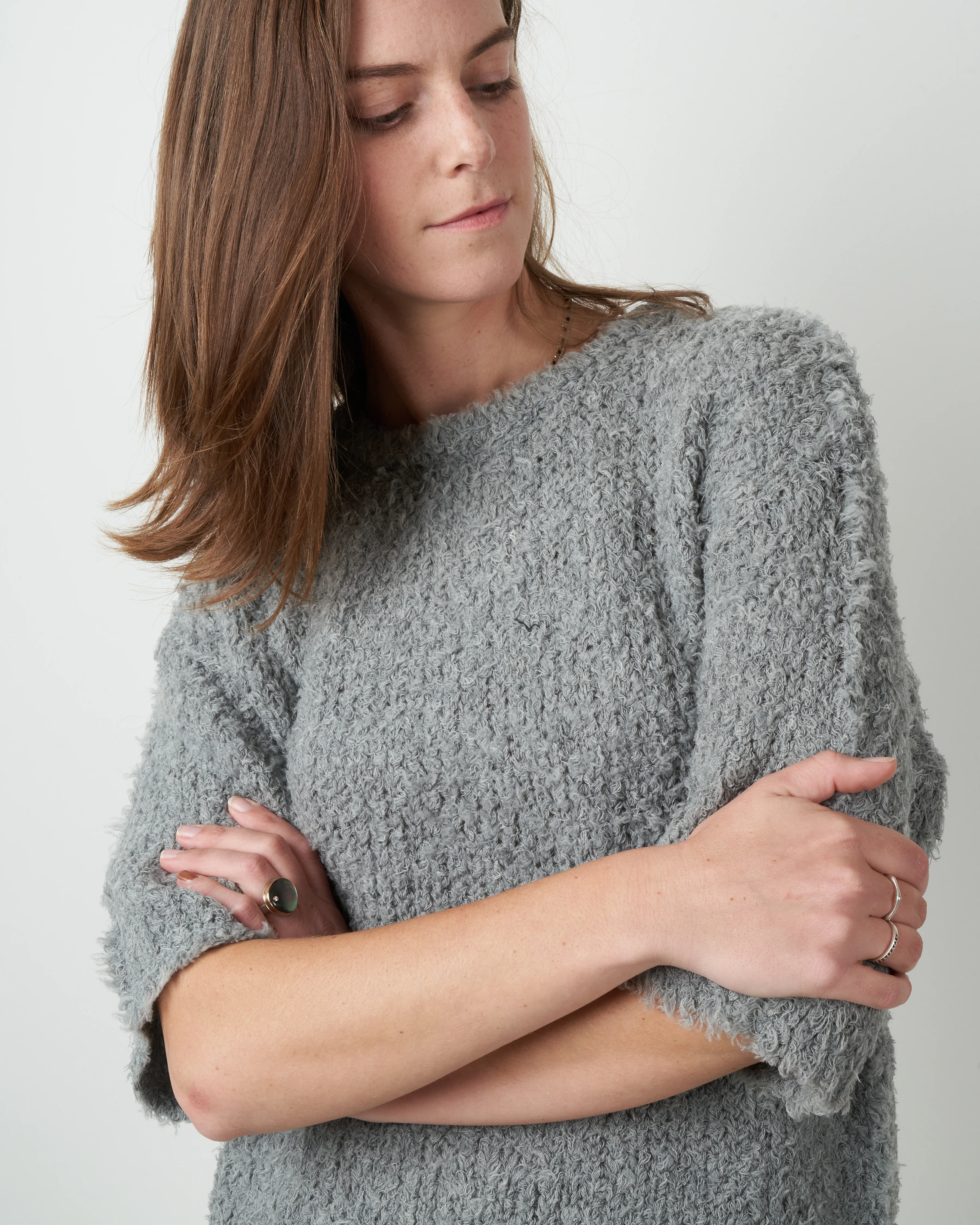 curly mid sleeve sweater - grey - Image 5
