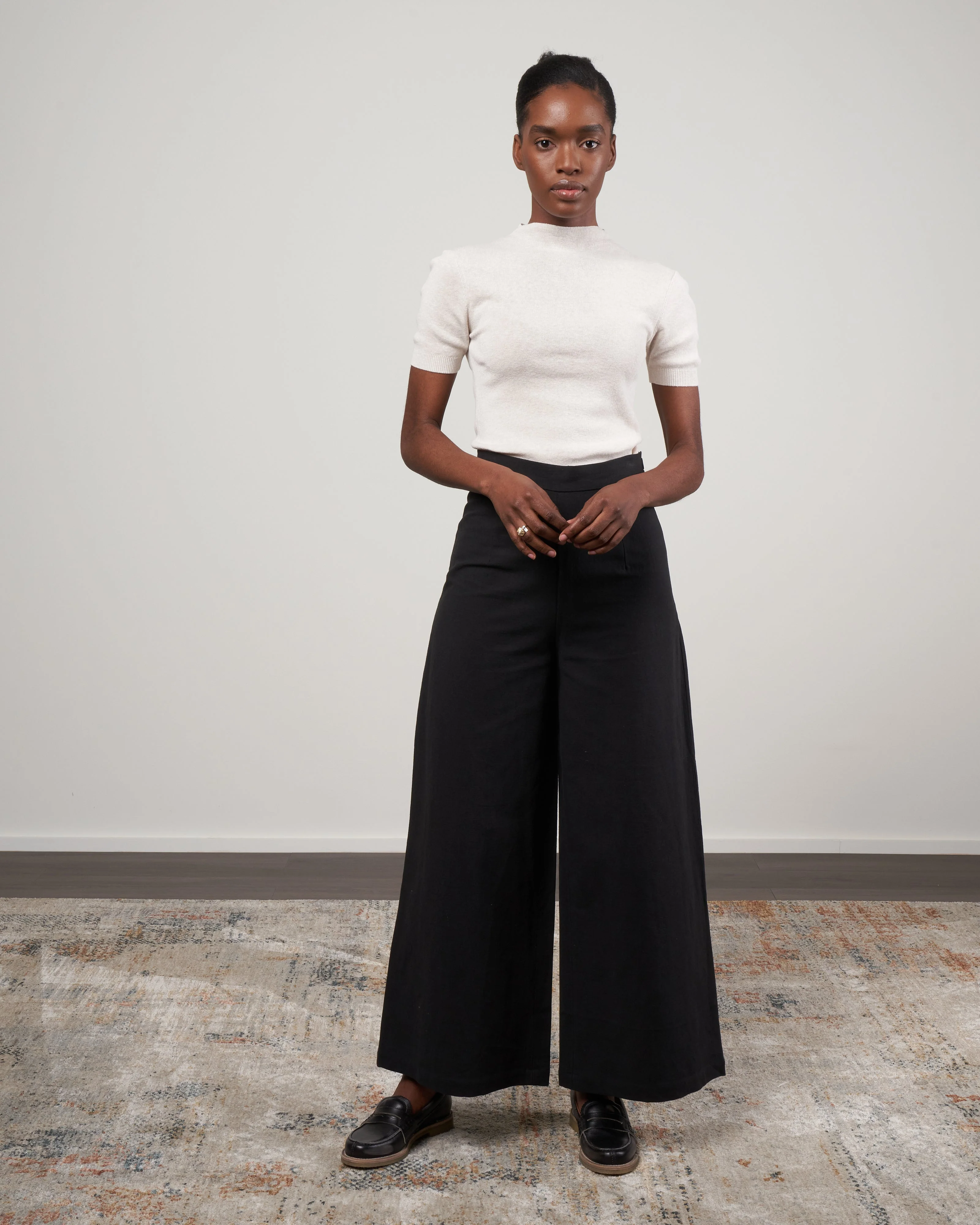 mockneck linen neck top - dove - Image 2