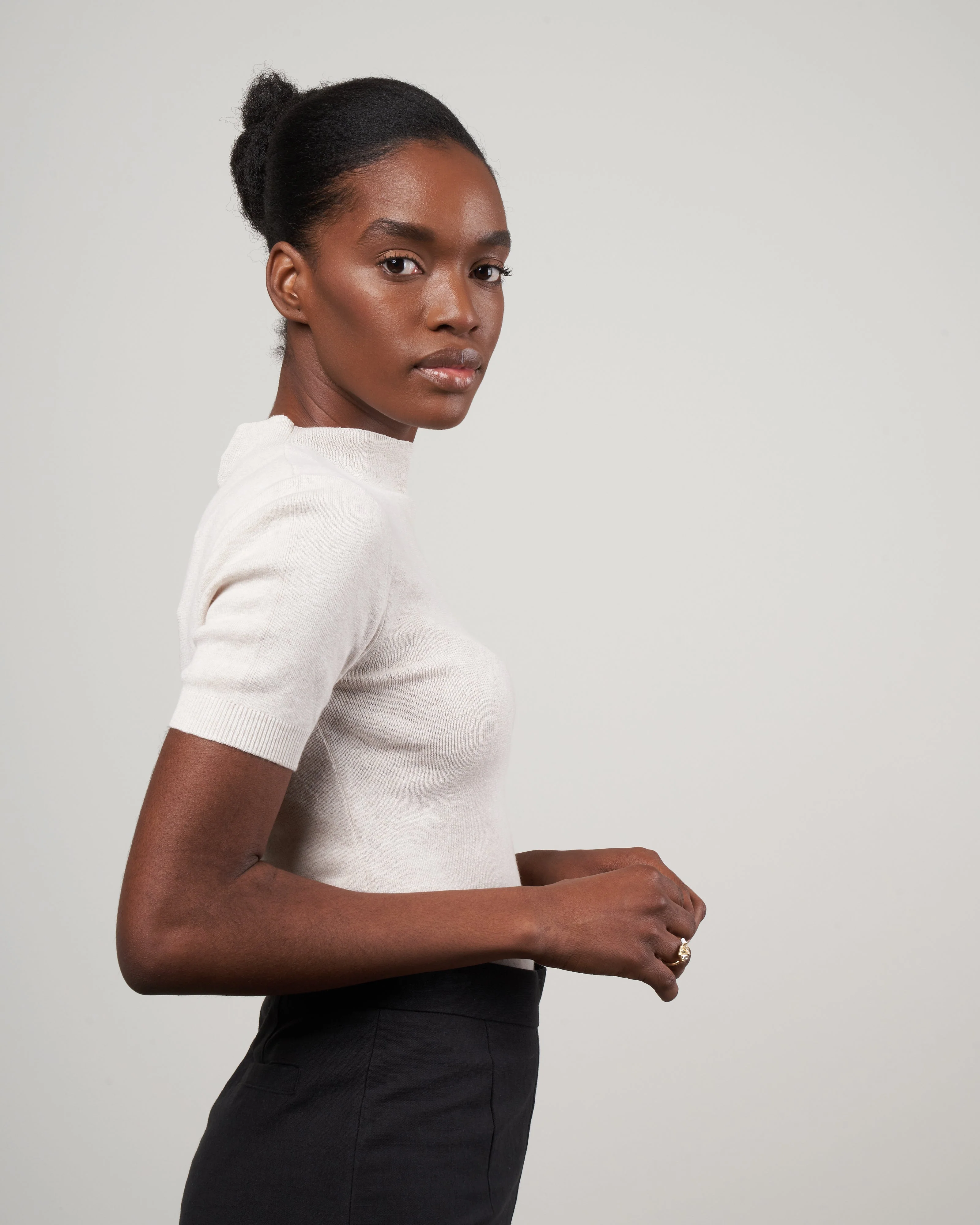 mockneck linen neck top - dove - Image 3