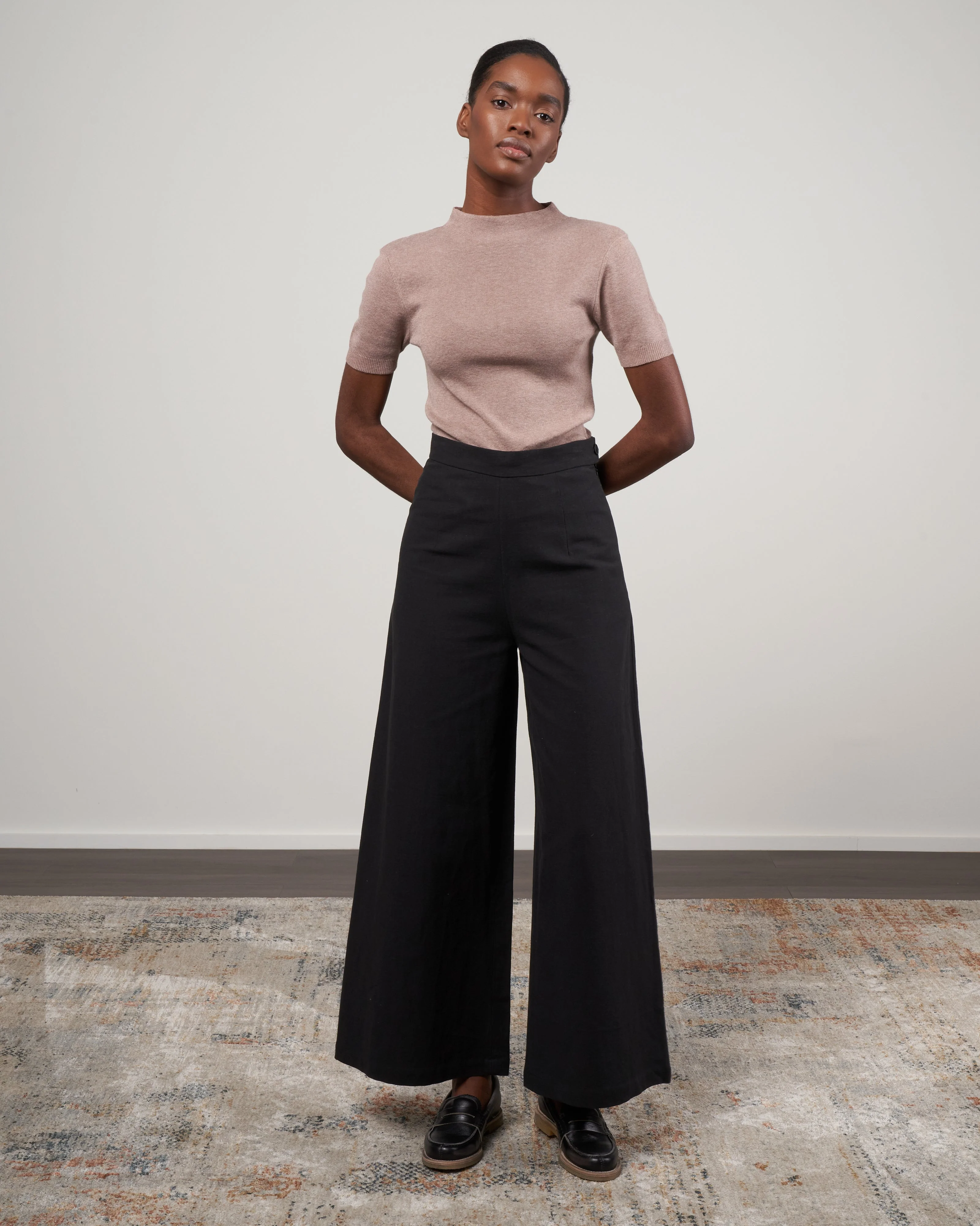 mockneck linen neck top - taupe - Image 2