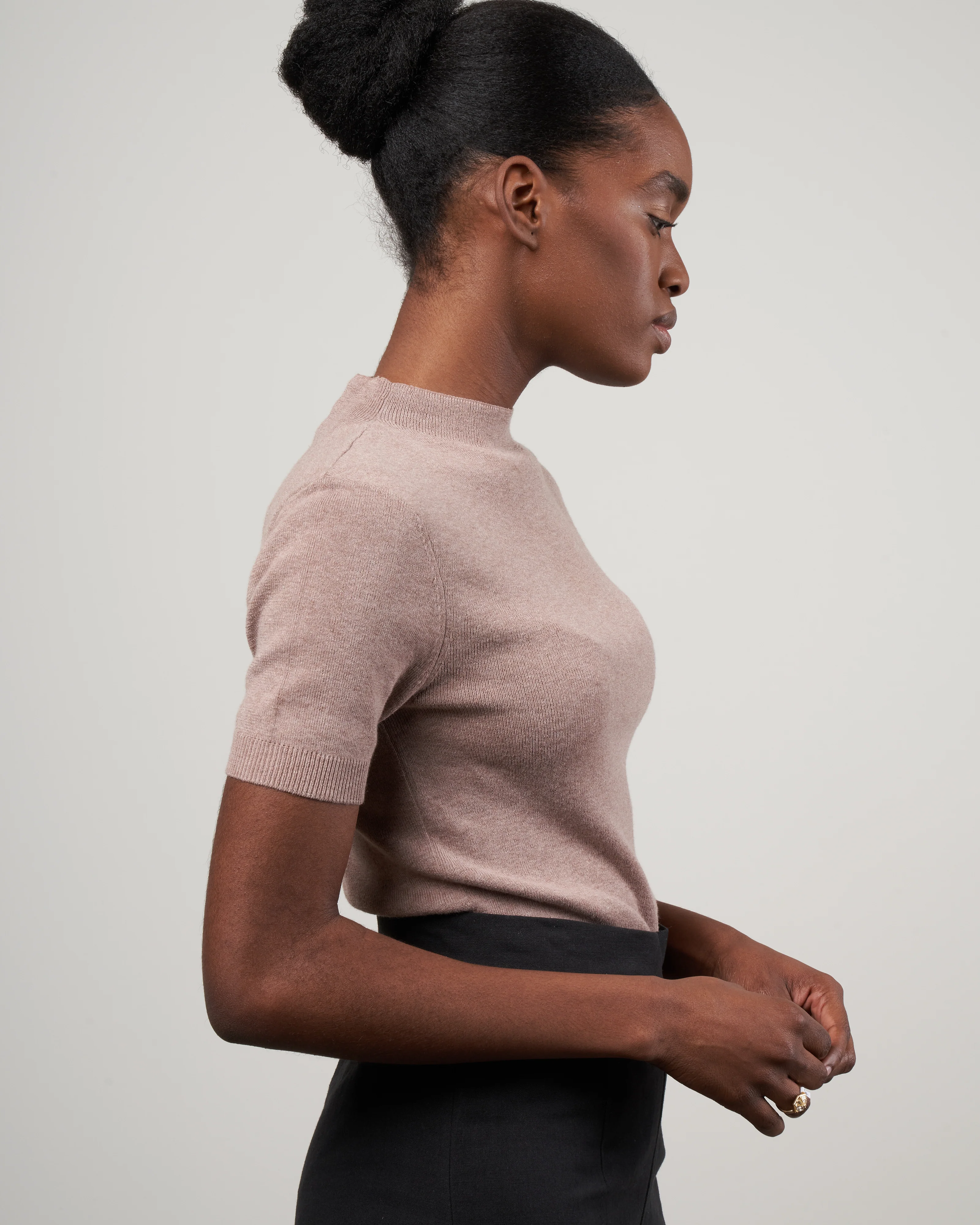 mockneck linen neck top - taupe - Image 3