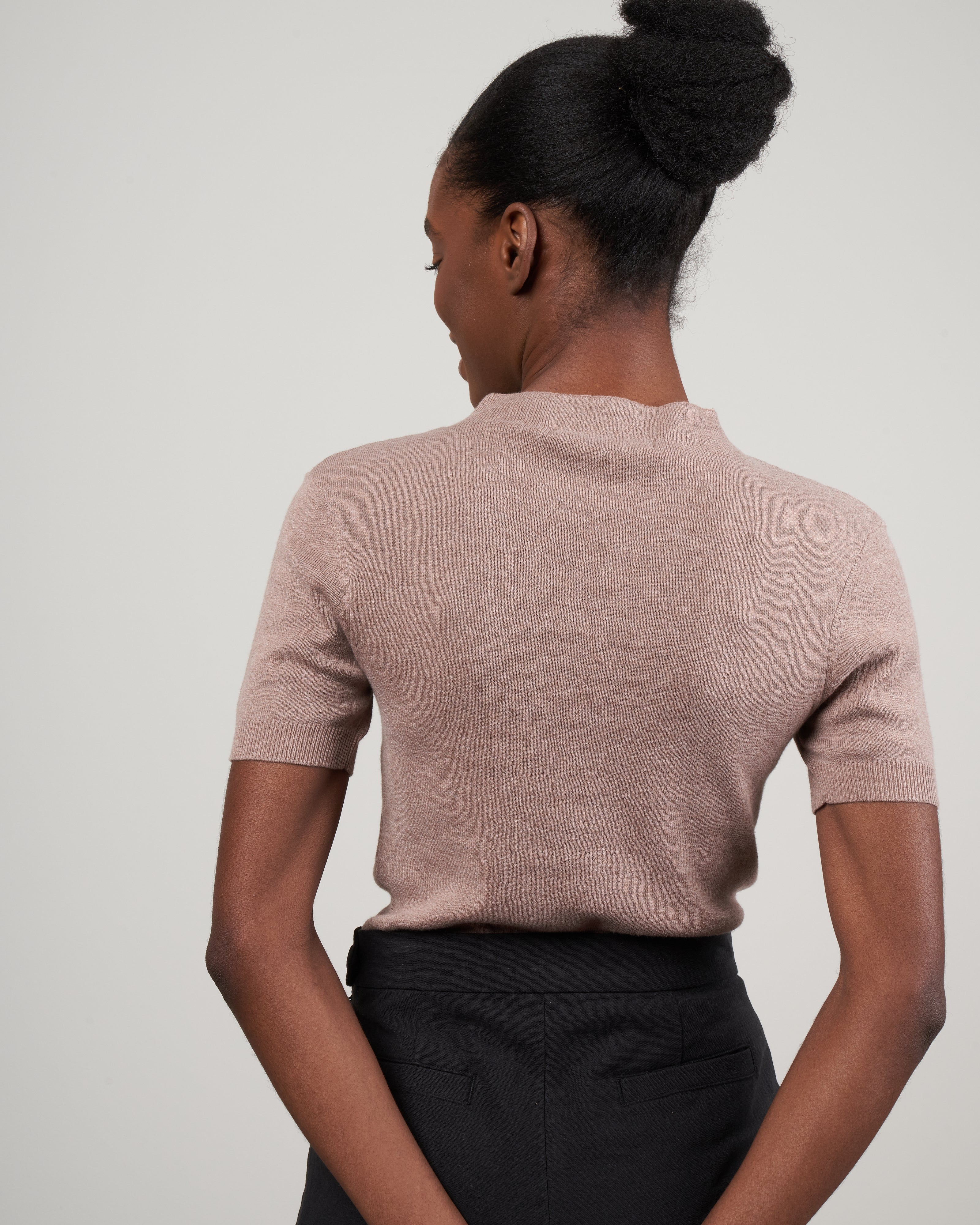 mockneck linen neck top - taupe - Image 4