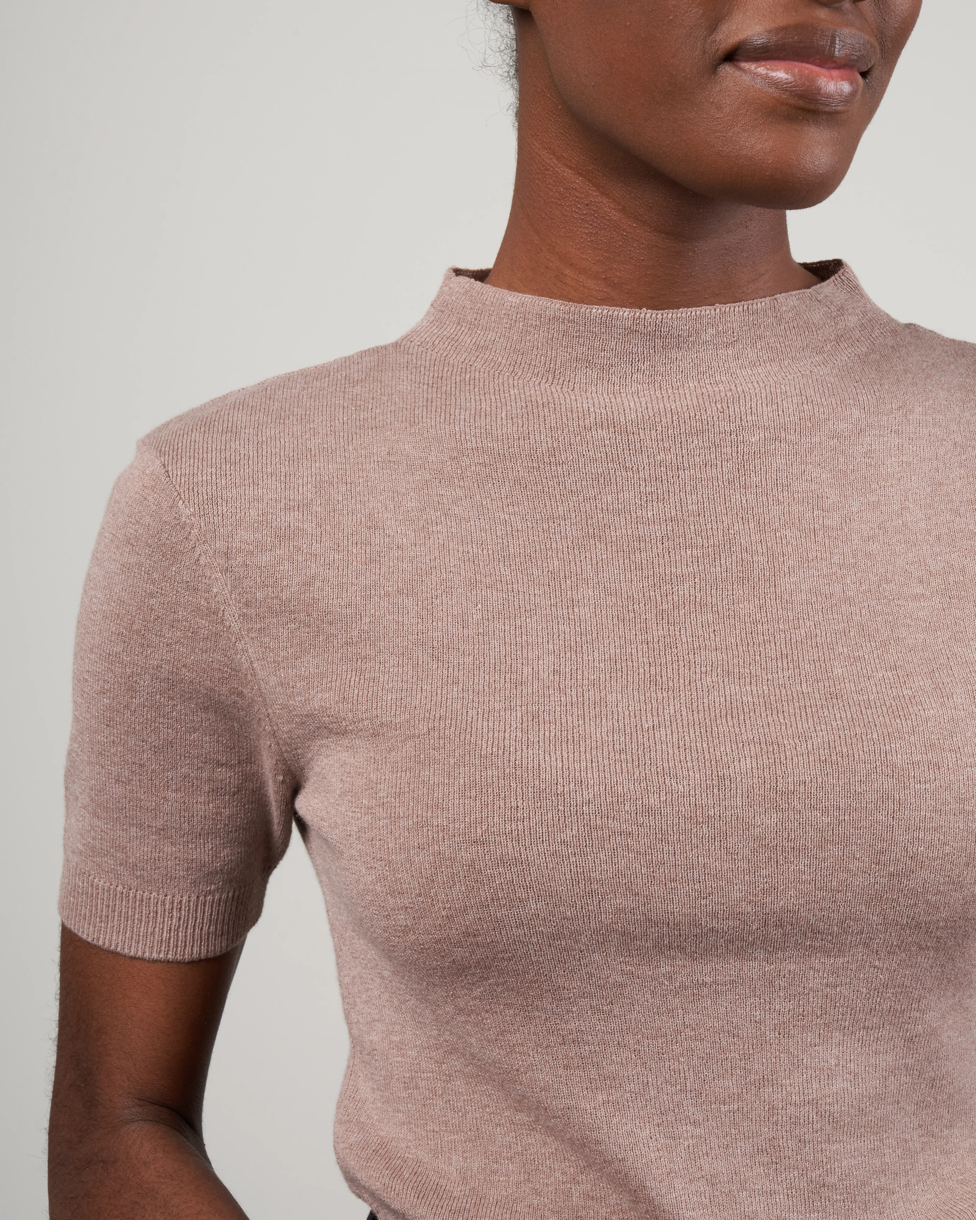 mockneck linen neck top - taupe - Image 5