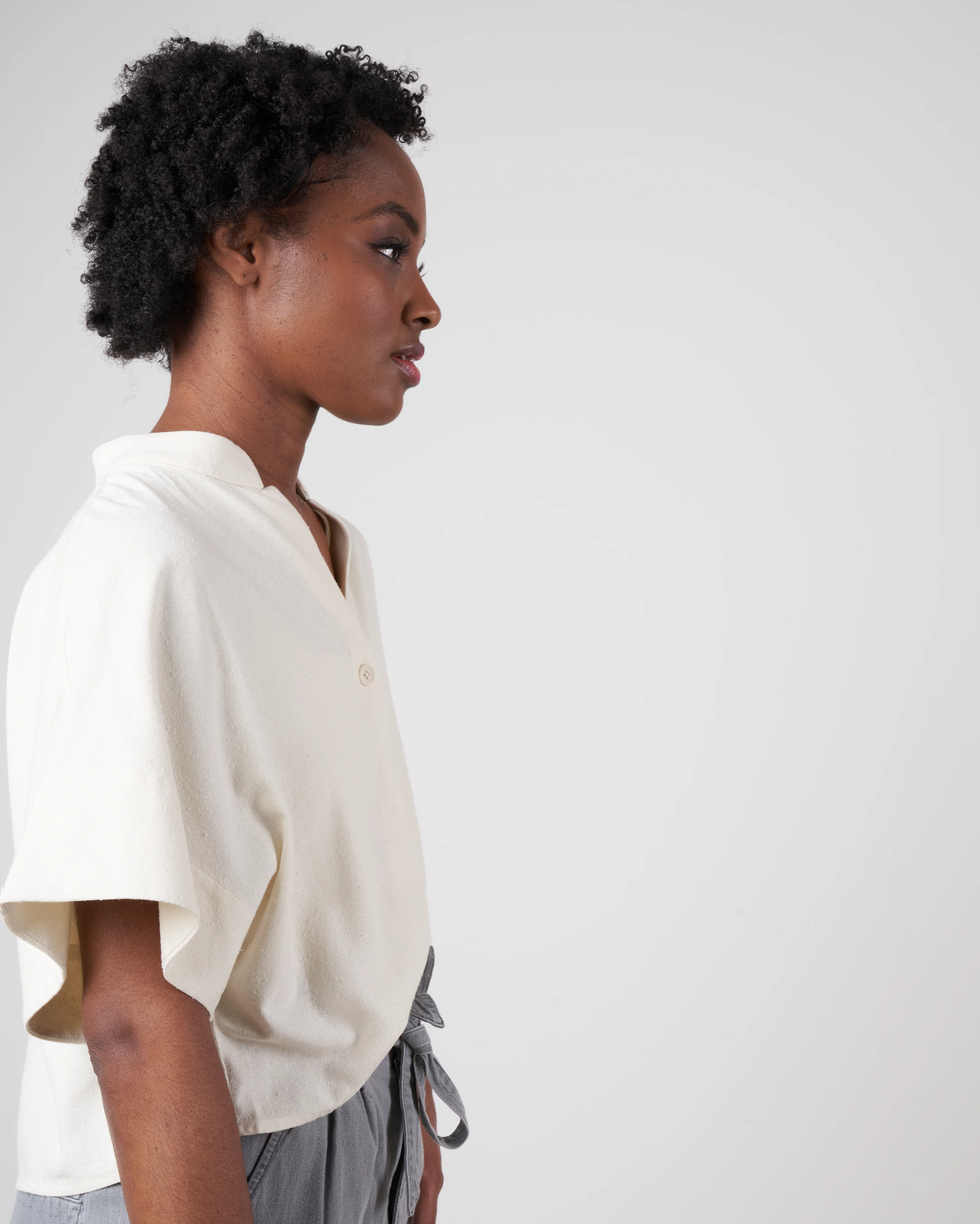 raw silk mandarin top - off white - Image 2