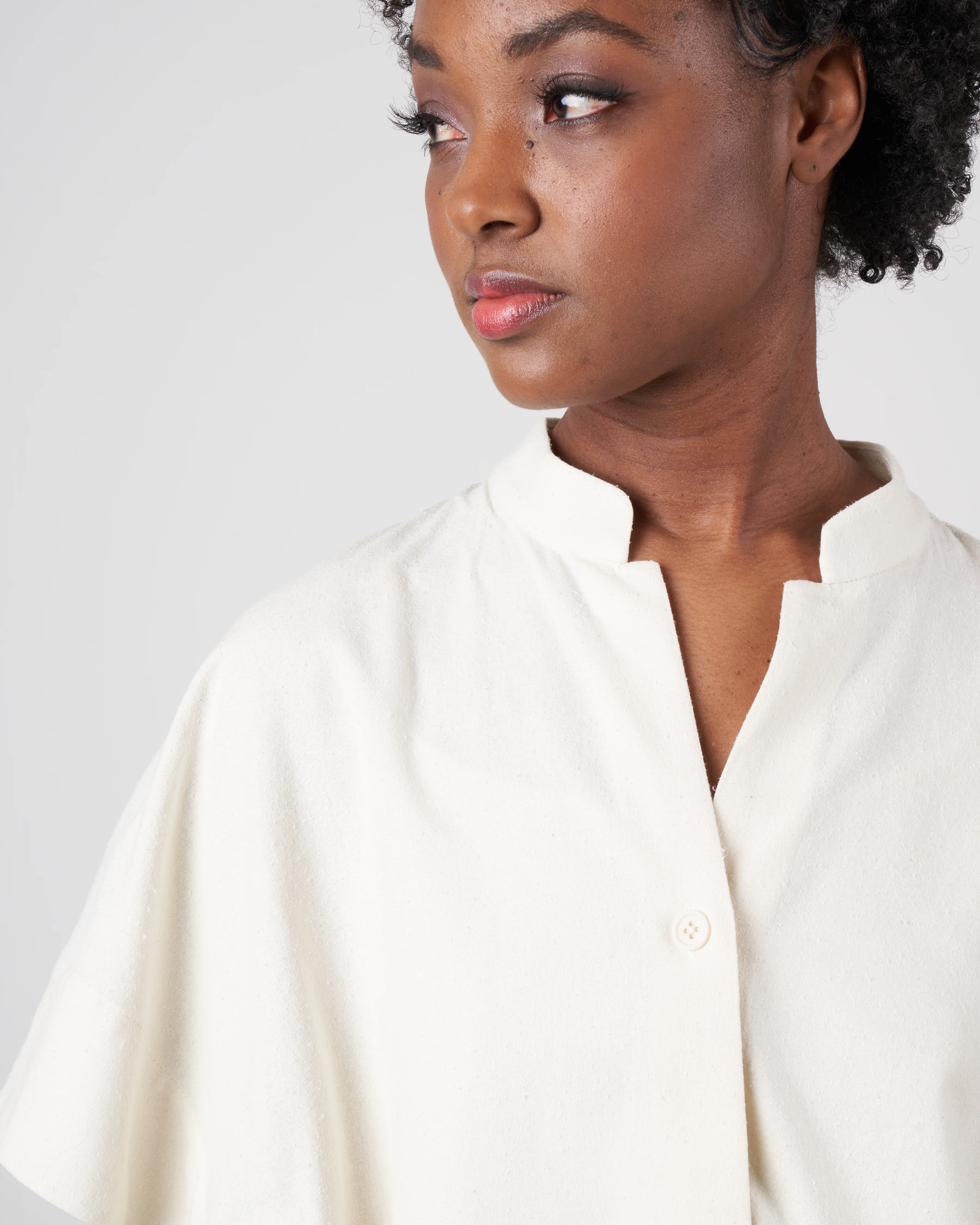 raw silk mandarin top - off white - Image 4