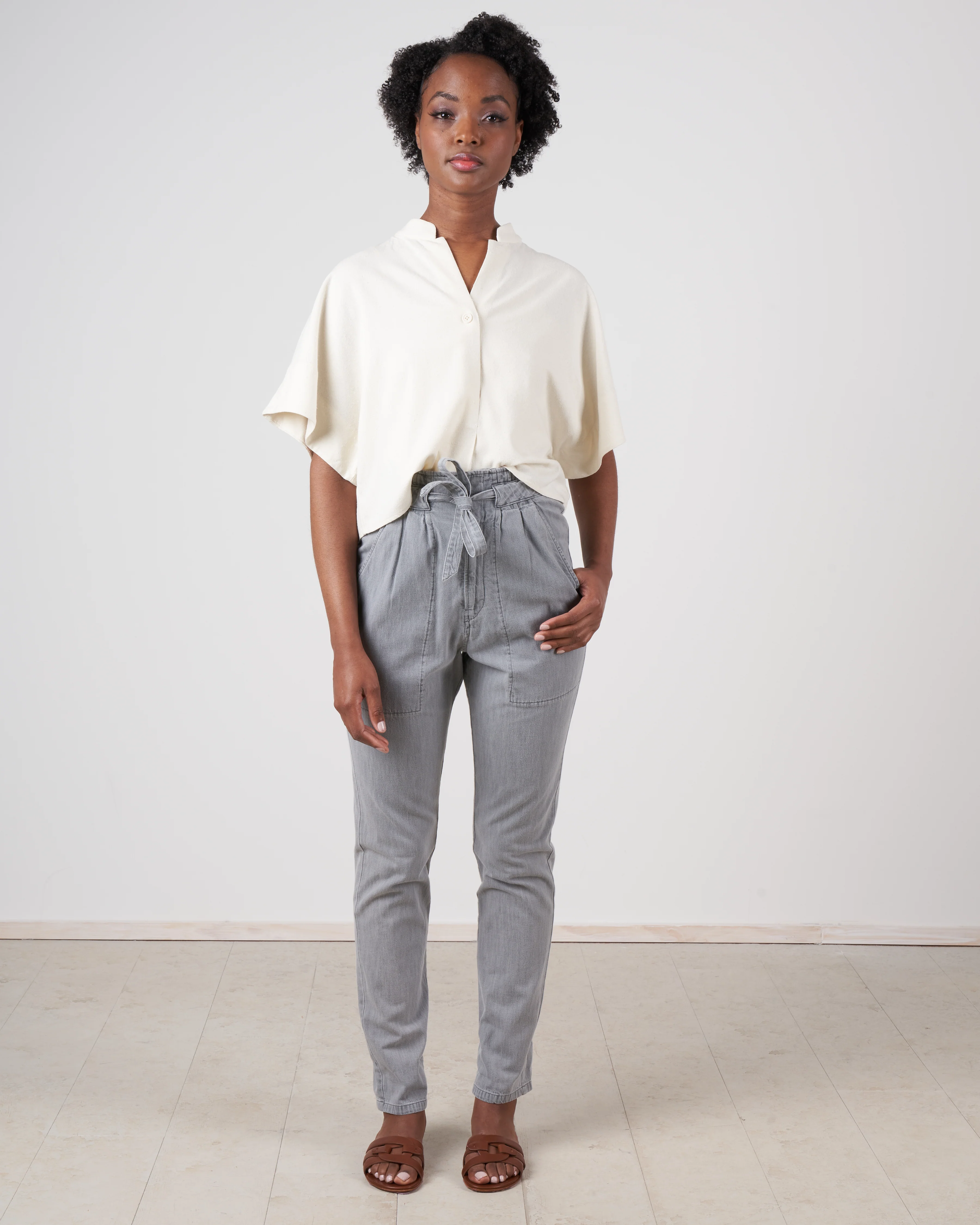 raw silk mandarin top - off white - Image 5