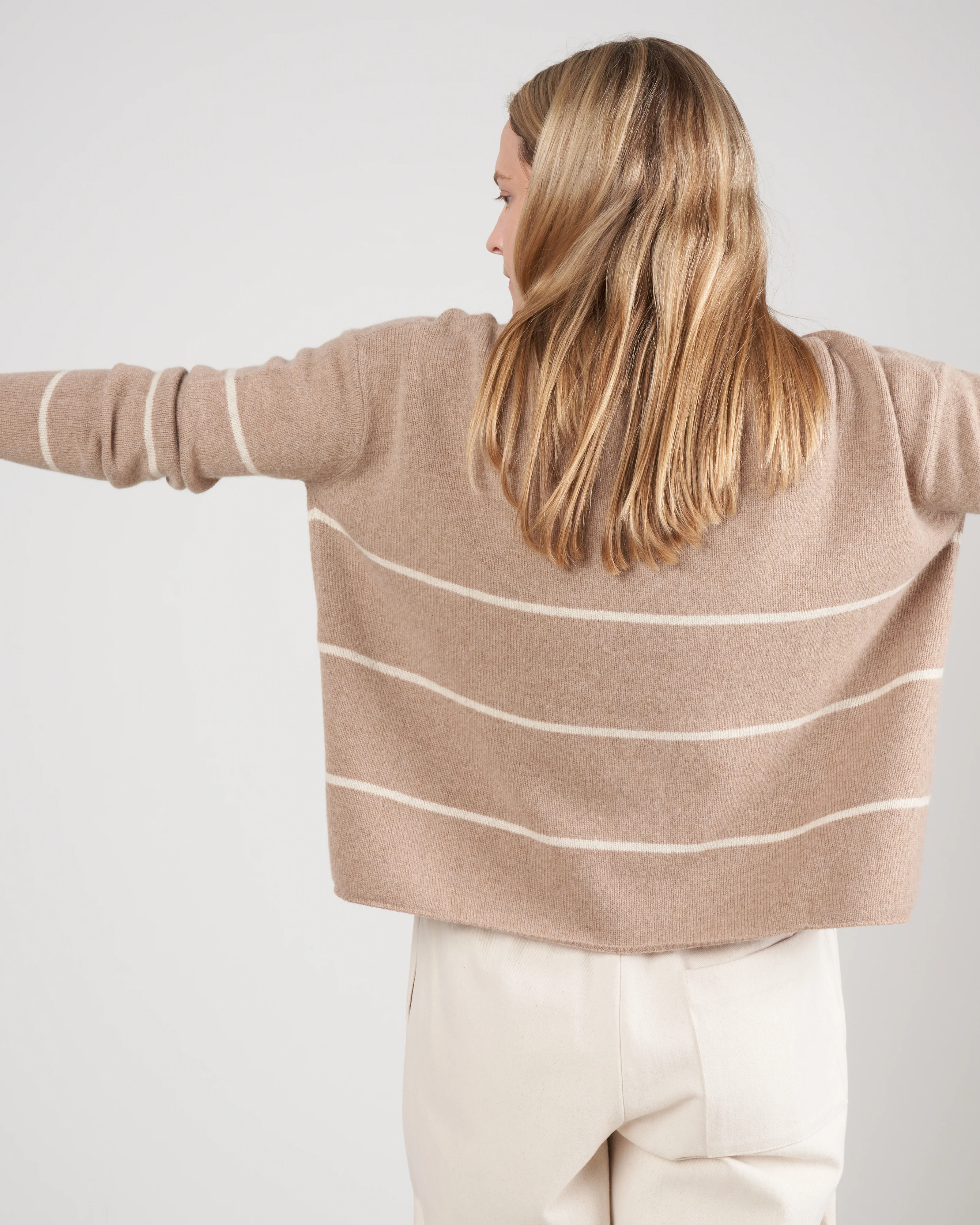 relaxed striped sweater - oatmeal - Image 3