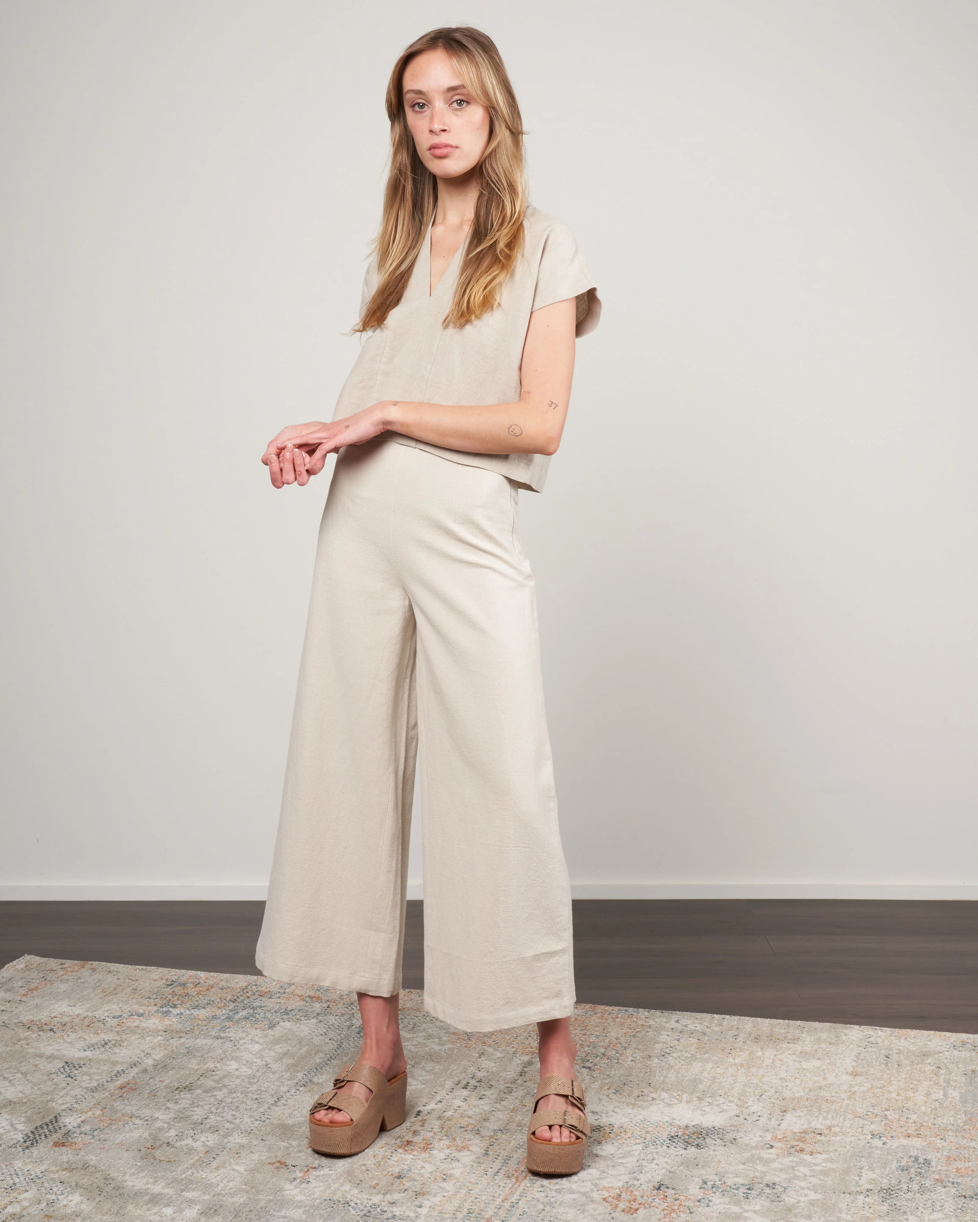 sig wide leg trouser - oatmeal - Image 2