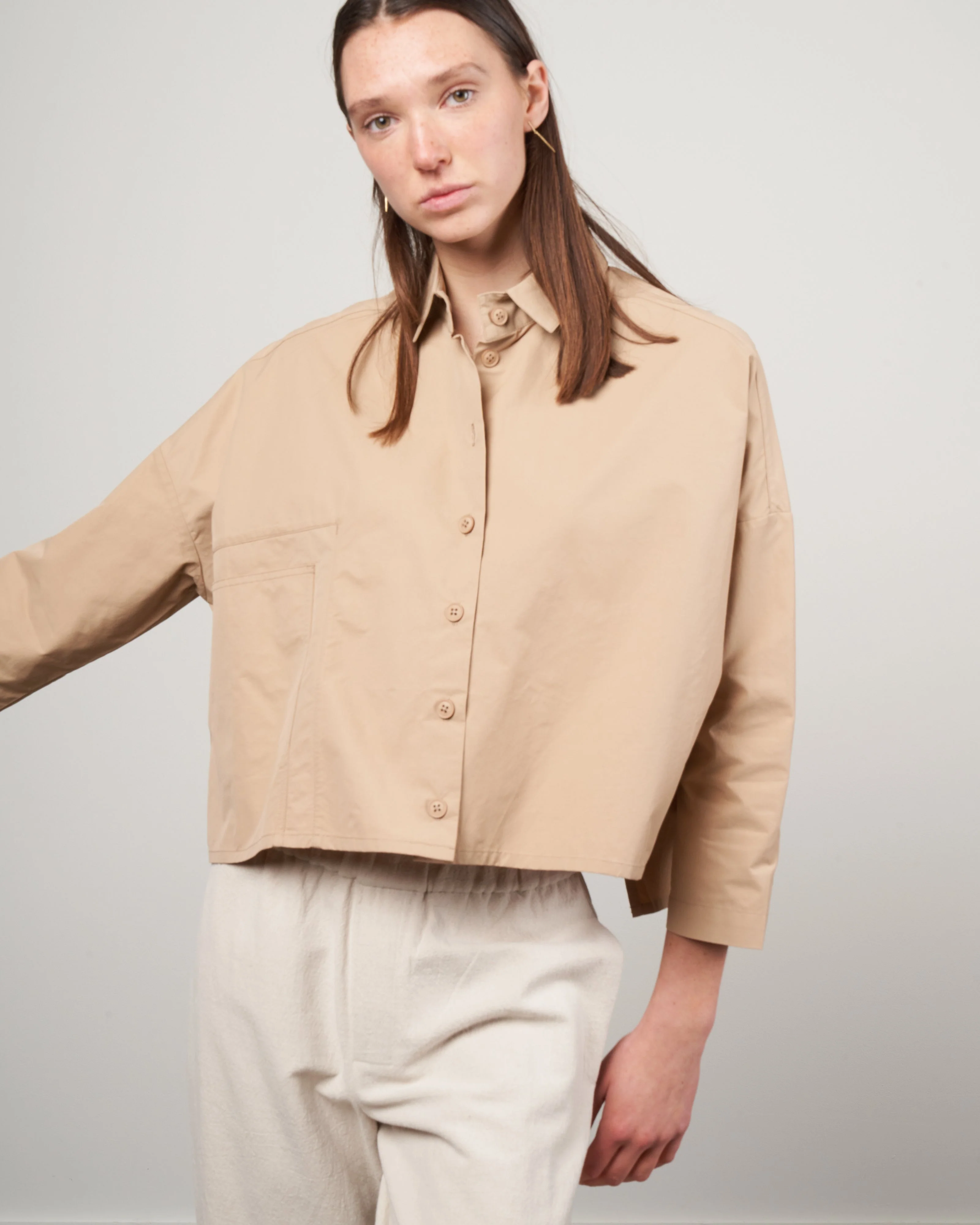 single pocket shirt jacket - tan - Image 3