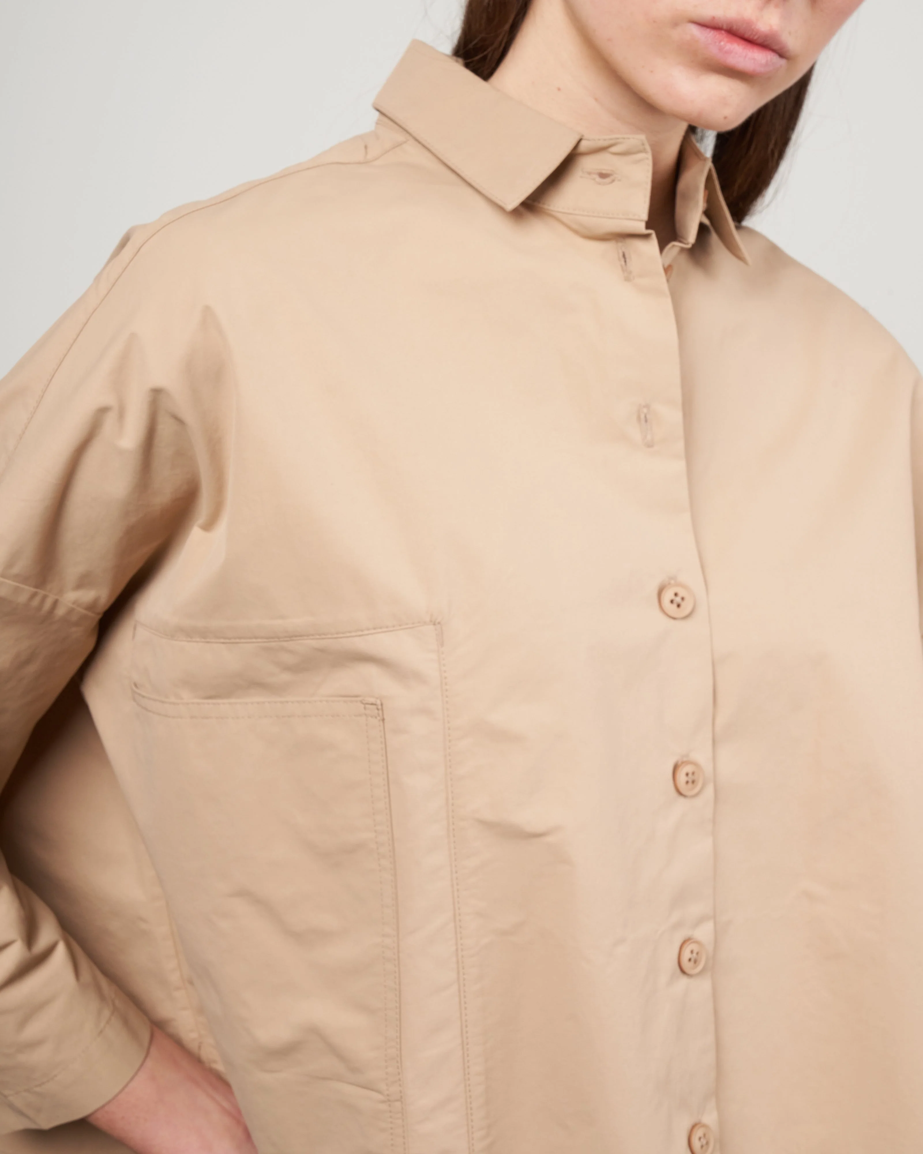 single pocket shirt jacket - tan - Image 5