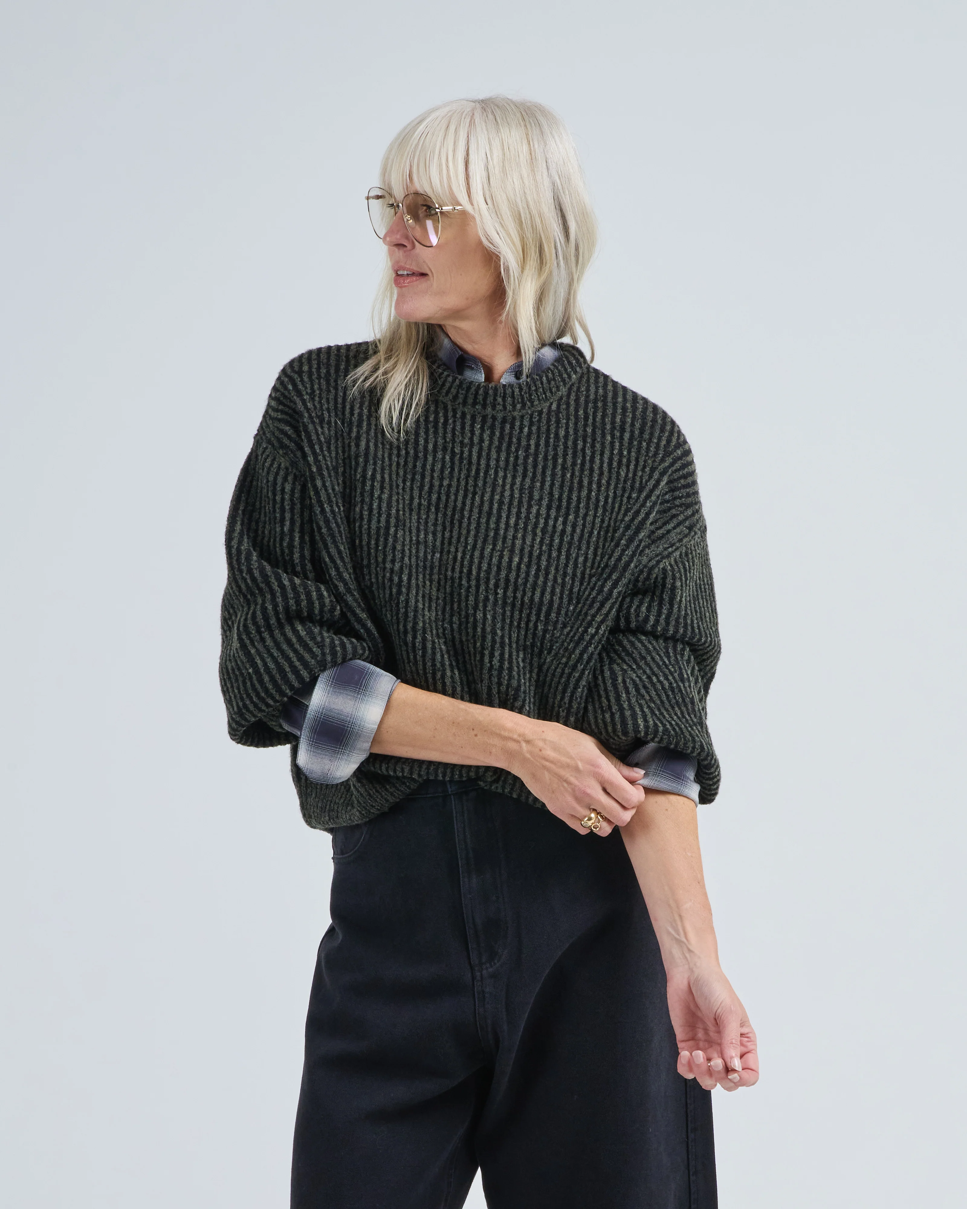 stripe poet sleeve sweater
