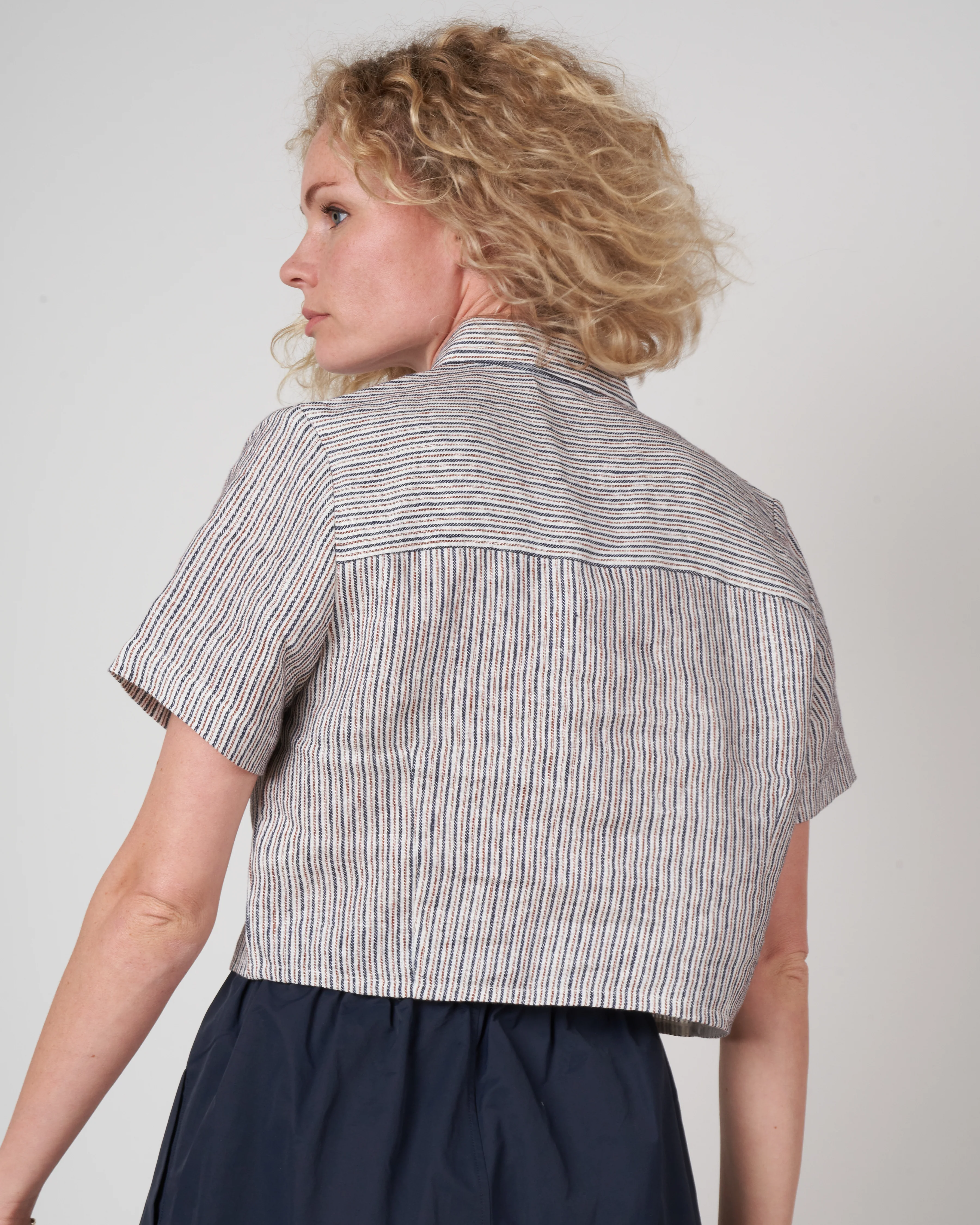 striped cropped button down shirt - pinstripes - Image 2