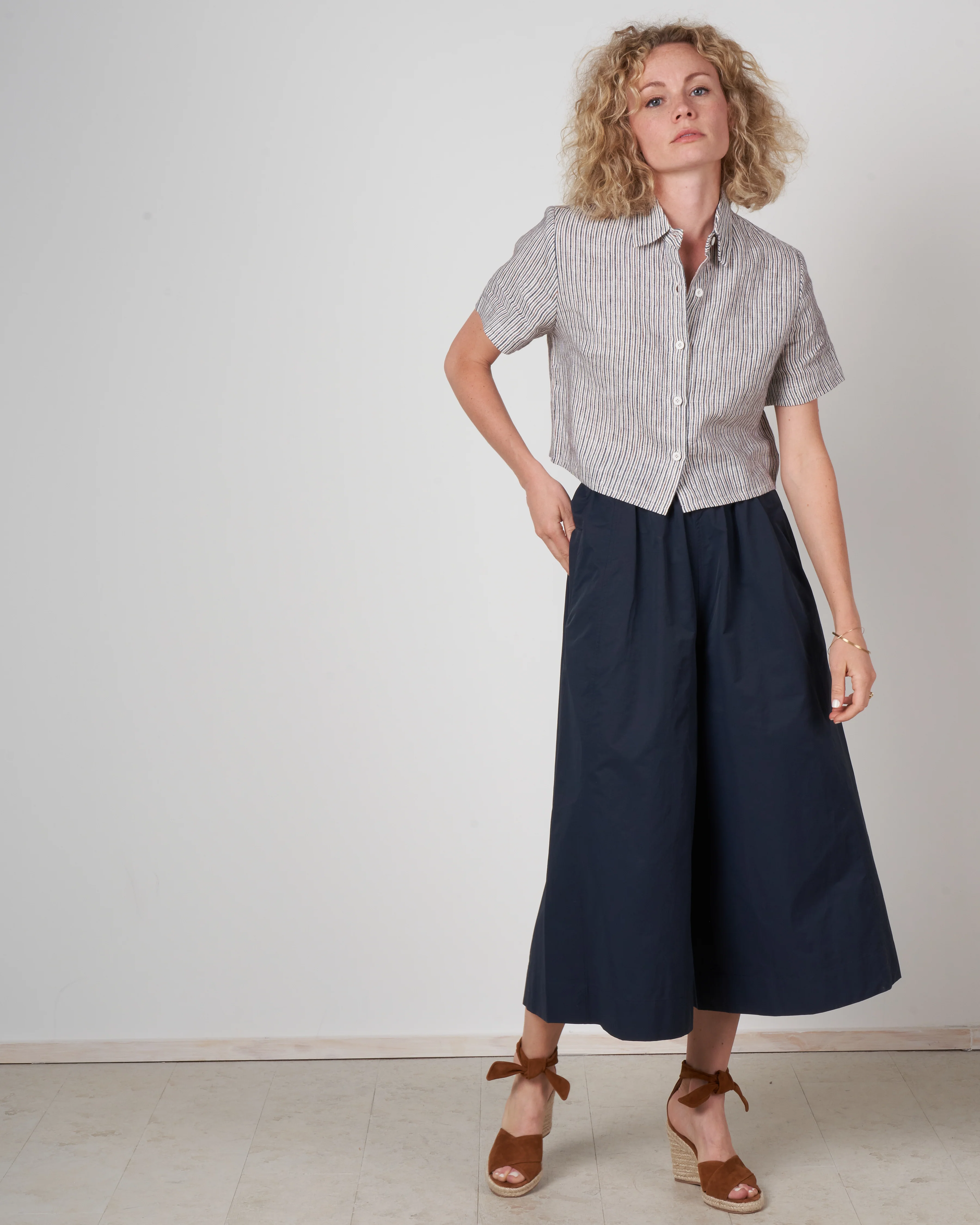 striped cropped button down shirt - pinstripes - Image 5