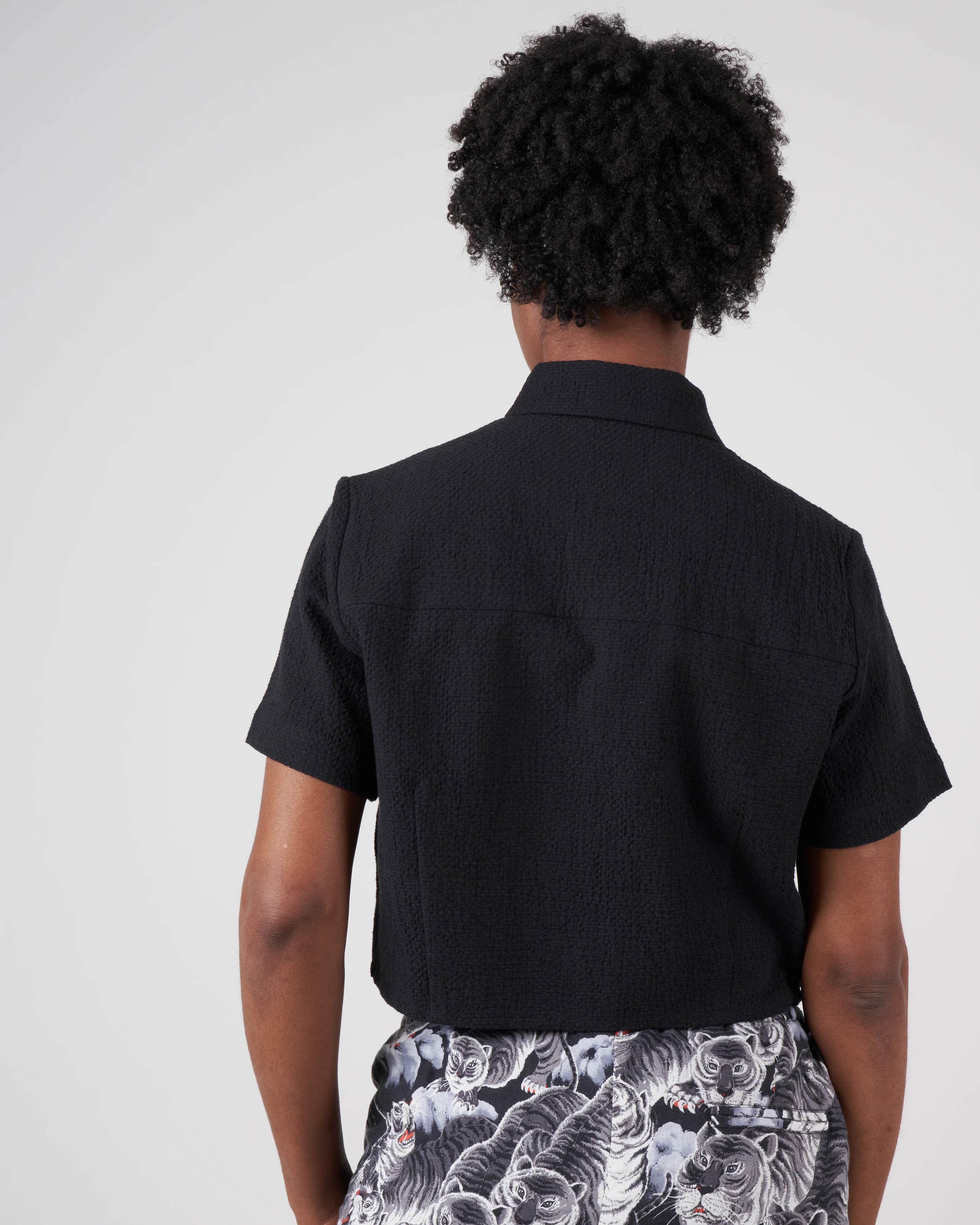 textured cropped button down - black - Image 3