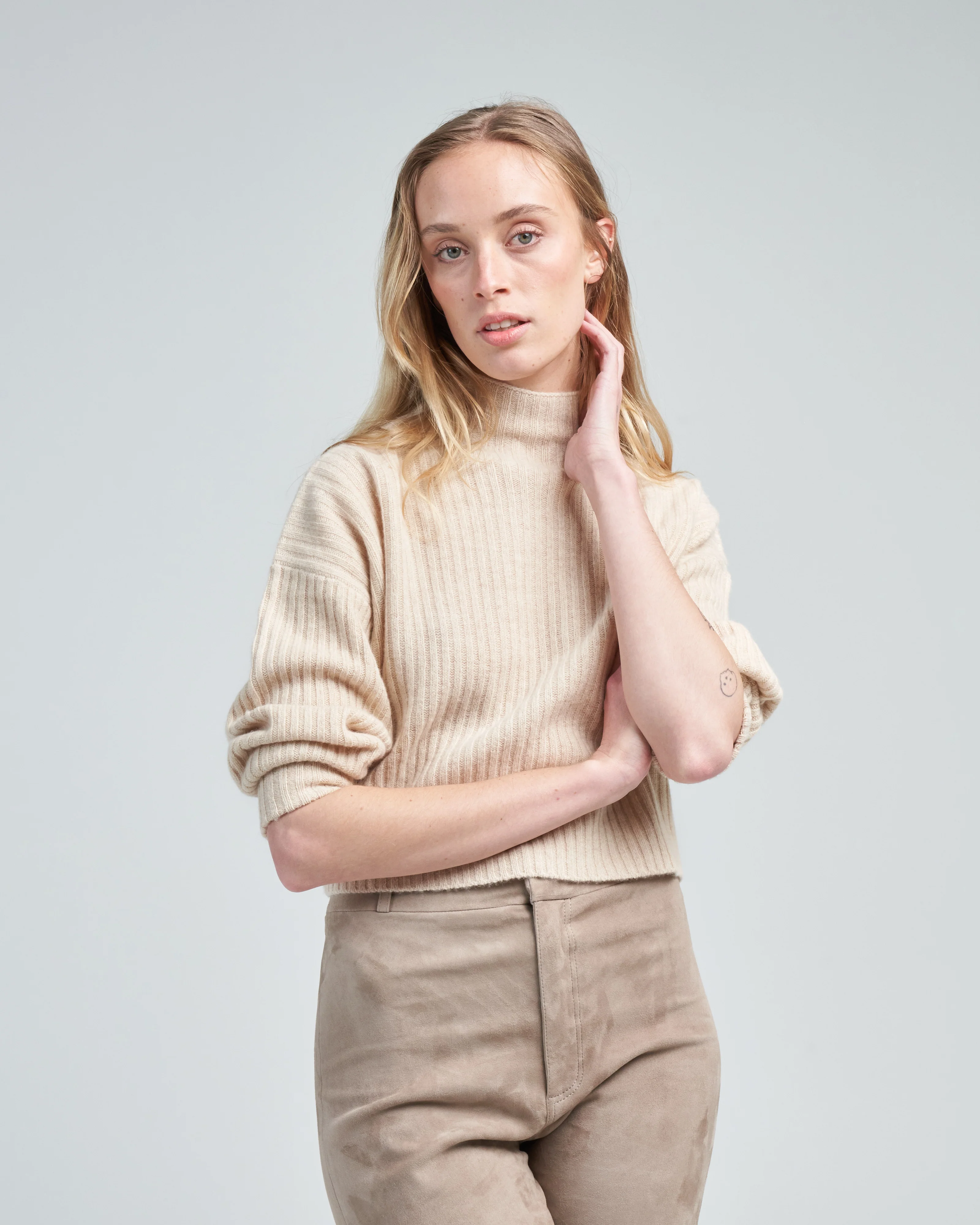 yak rib mock neck sweater