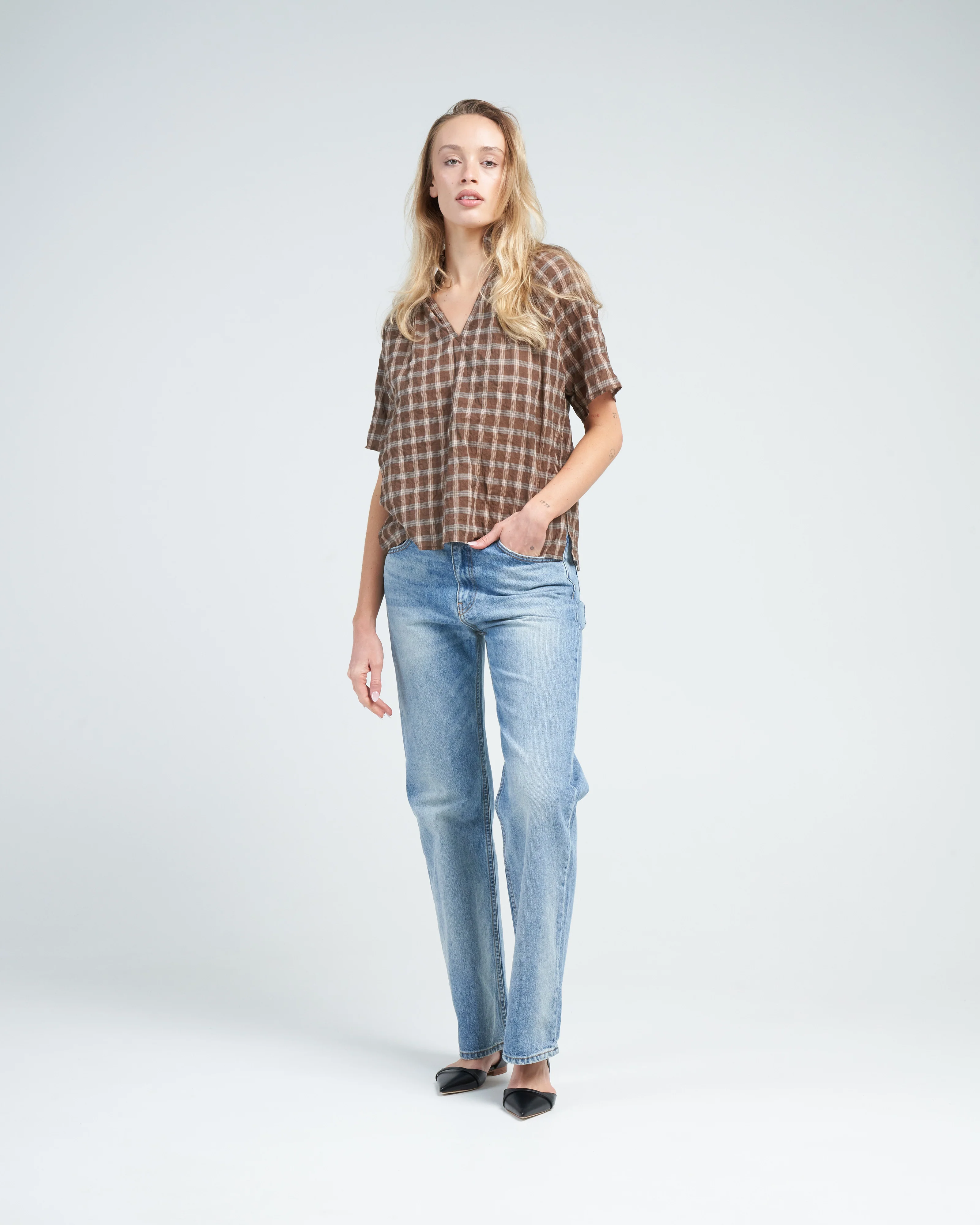 margot plaid top - hazelnut - Image 2