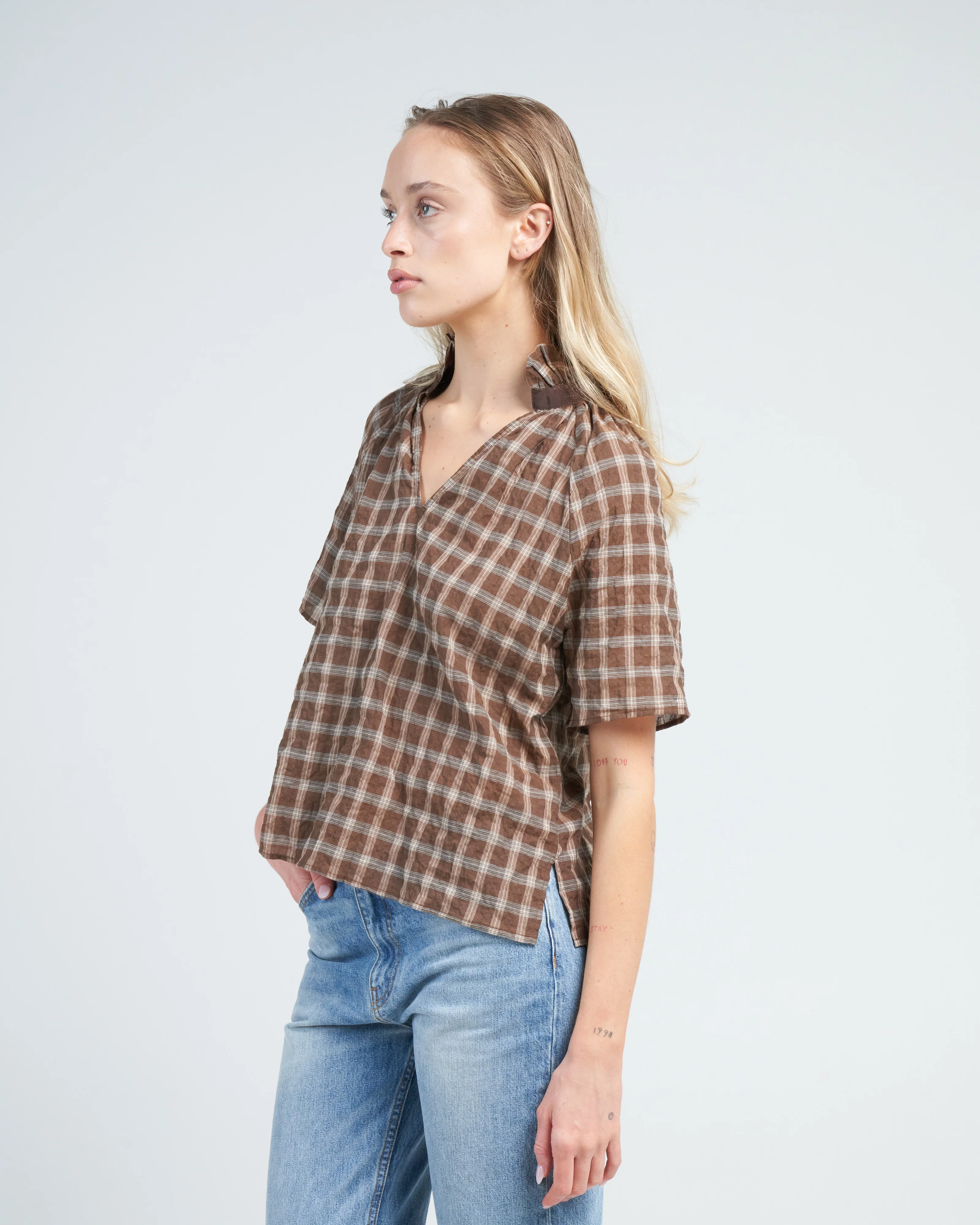 margot plaid top - hazelnut - Image 3