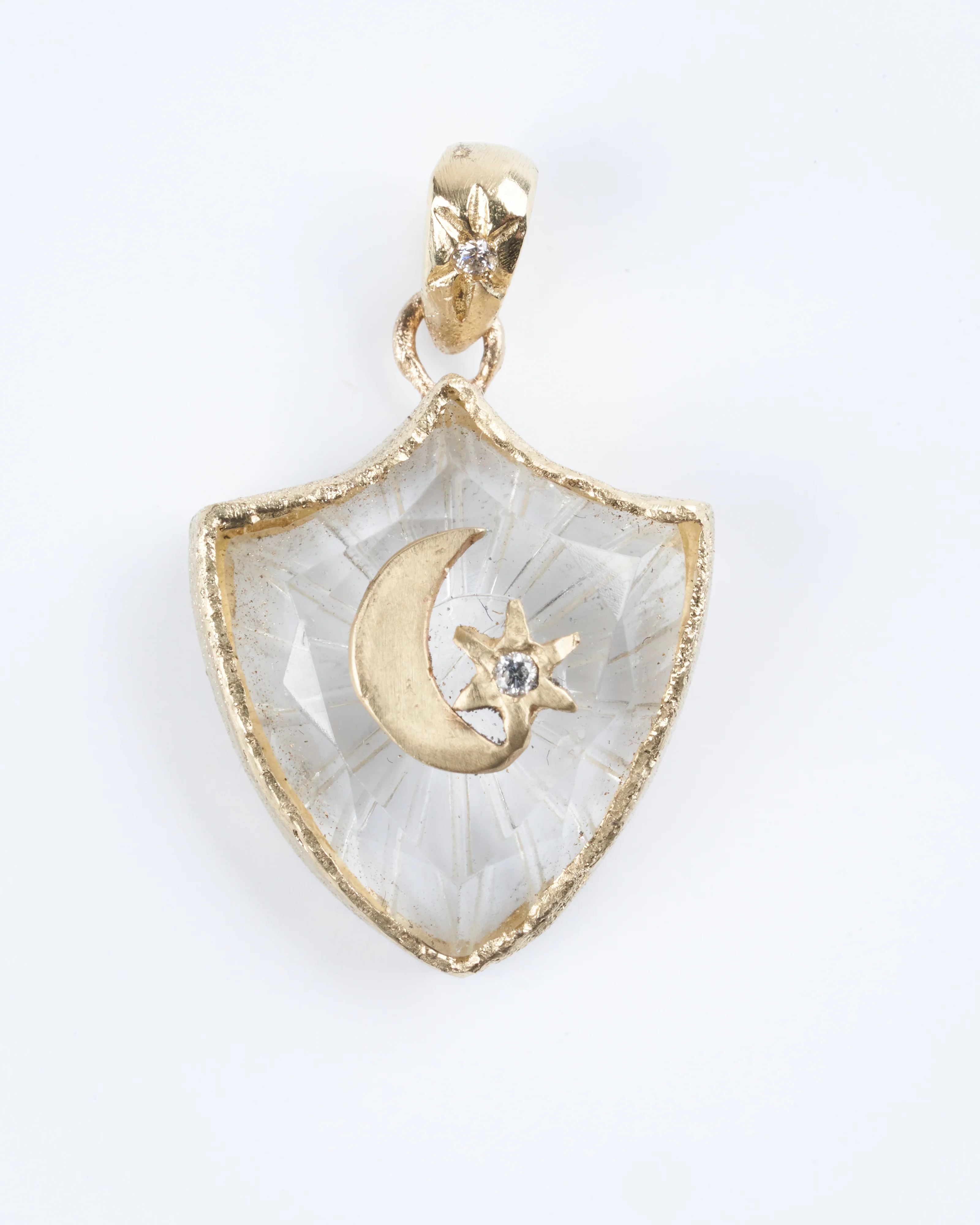 crescent star small shield amulet - 14k yellow gold - Image 5