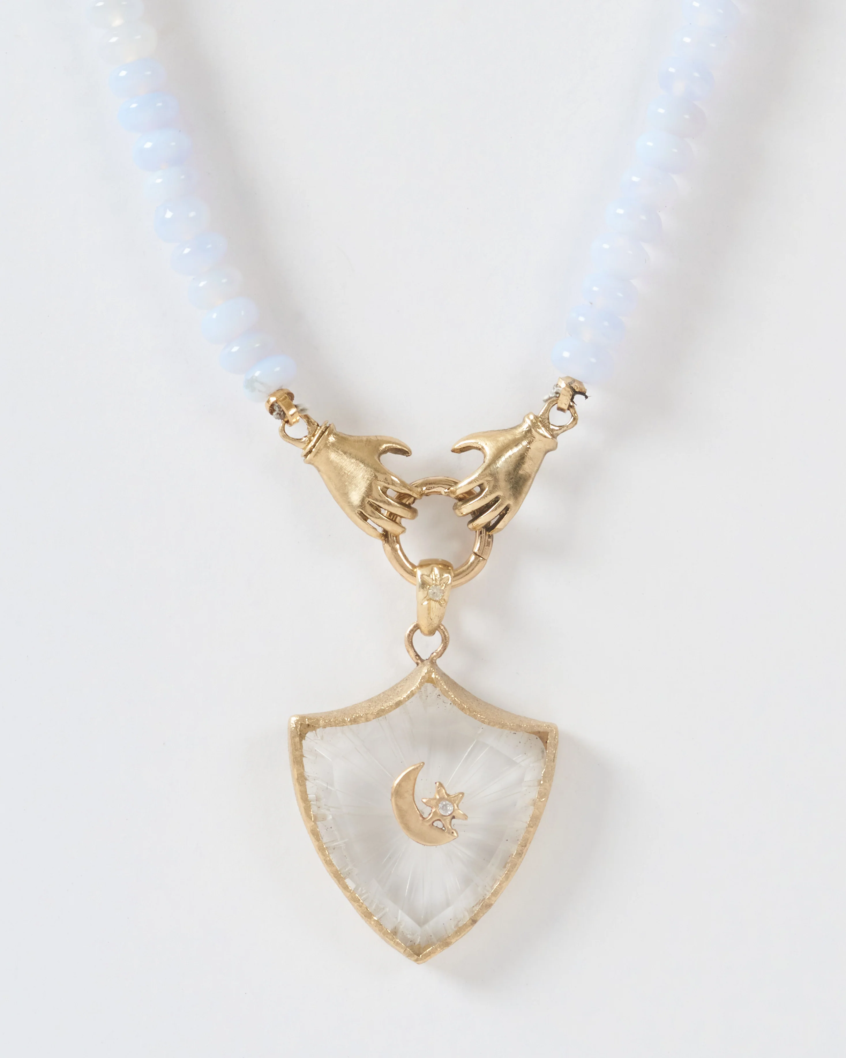 double hand charm holder necklace - gold/blue - Image 4
