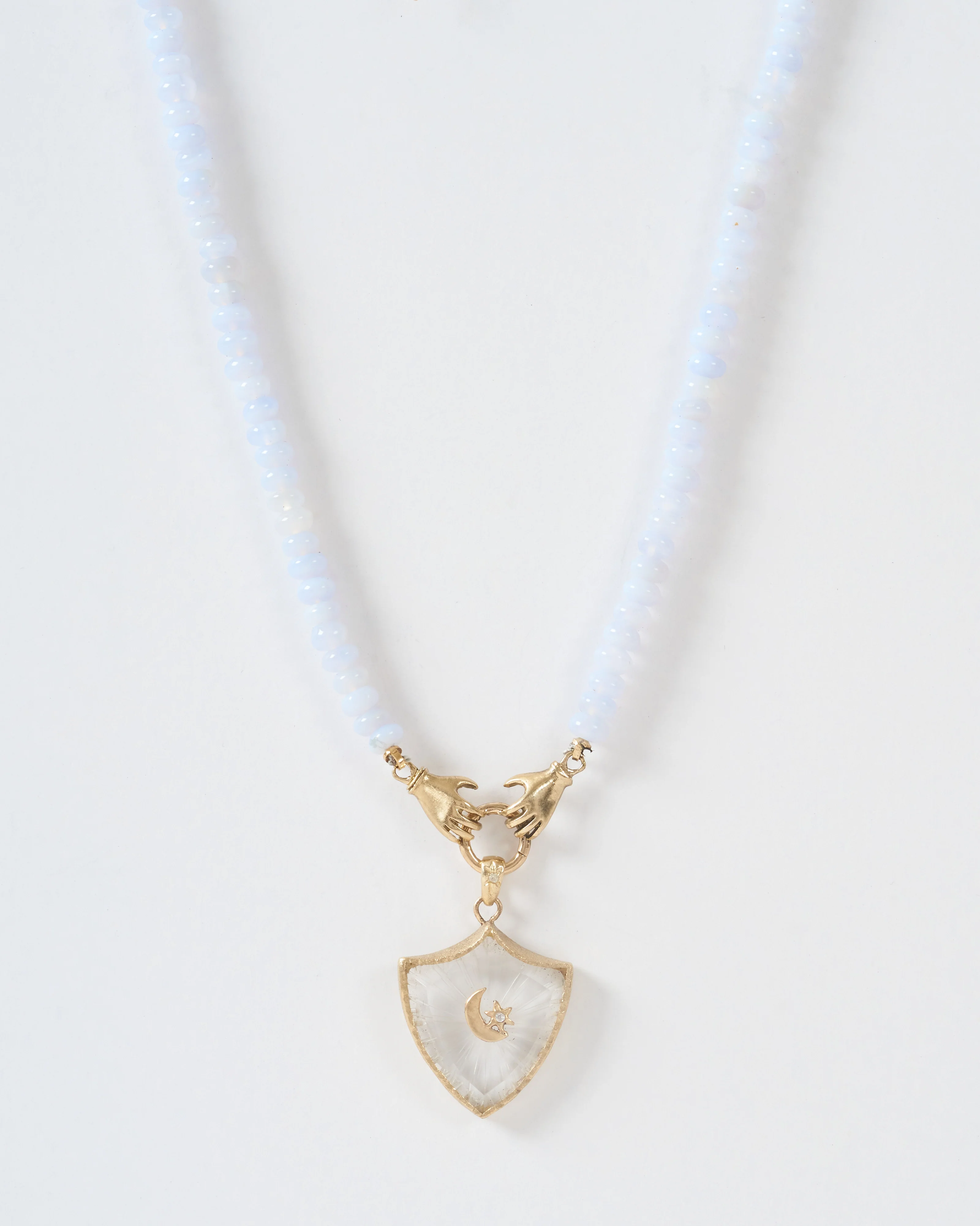 double hand charm holder necklace - gold/blue - Image 5