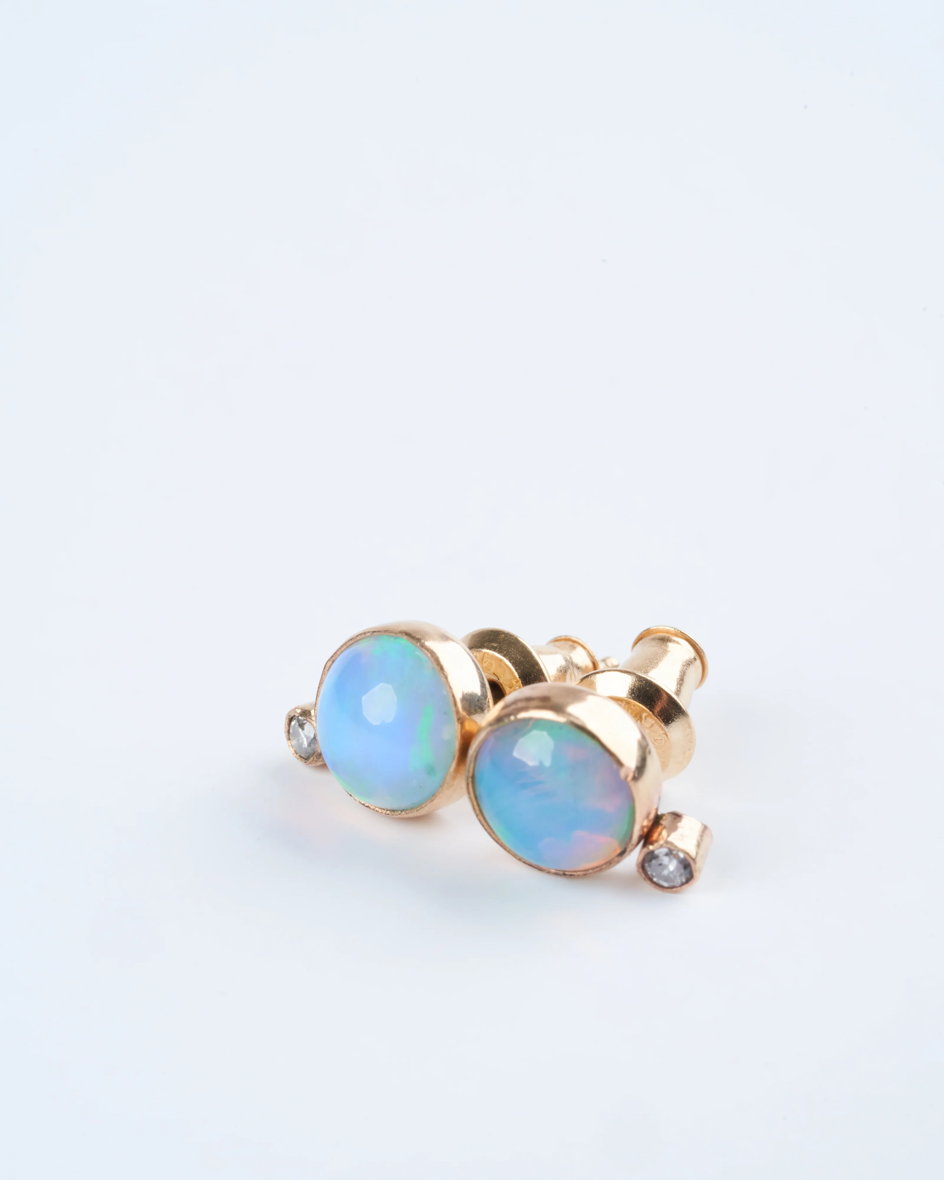 opal and diamond planetary studs - 14k yellow gold - Image 2