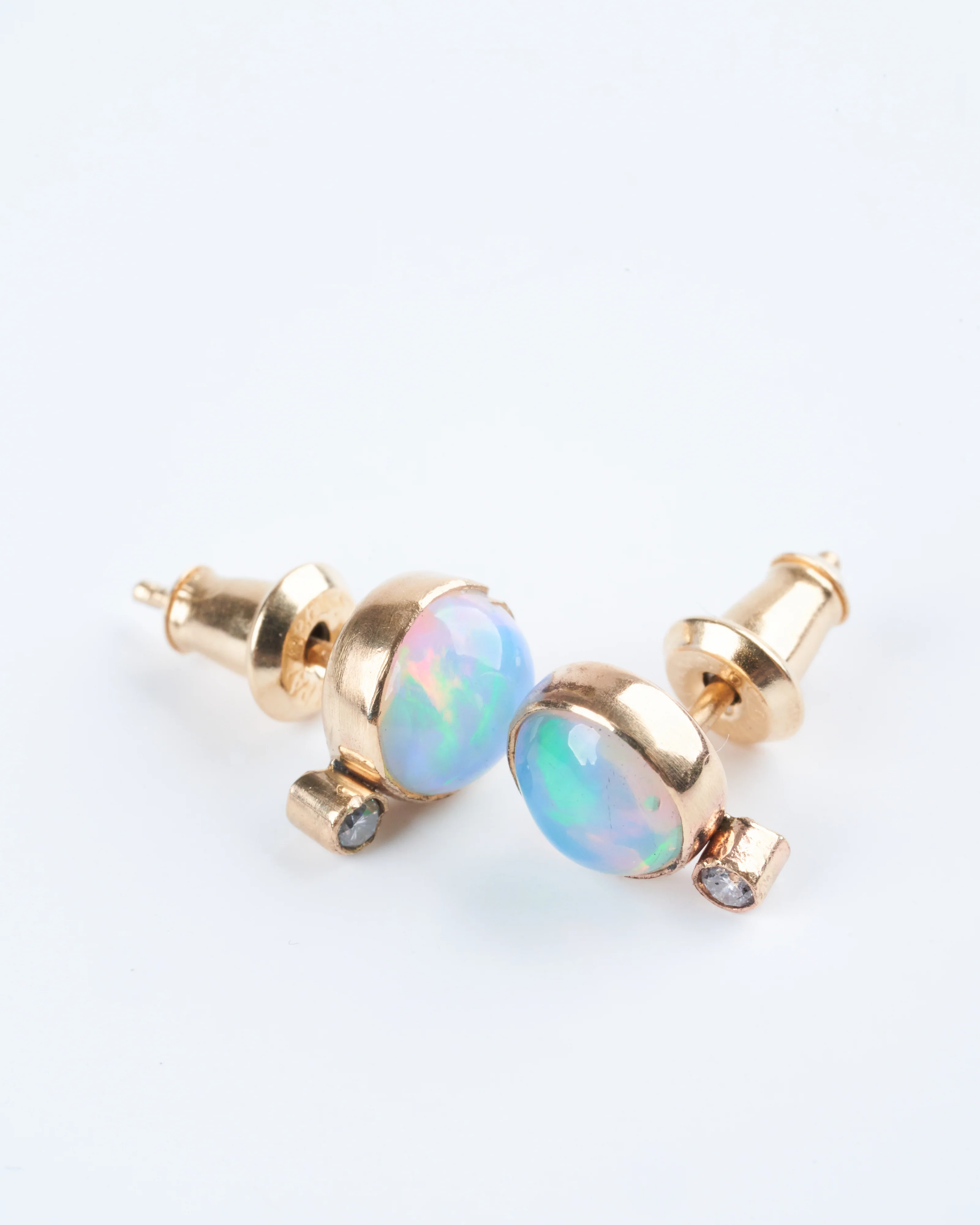opal and diamond planetary studs - 14k yellow gold - Image 3