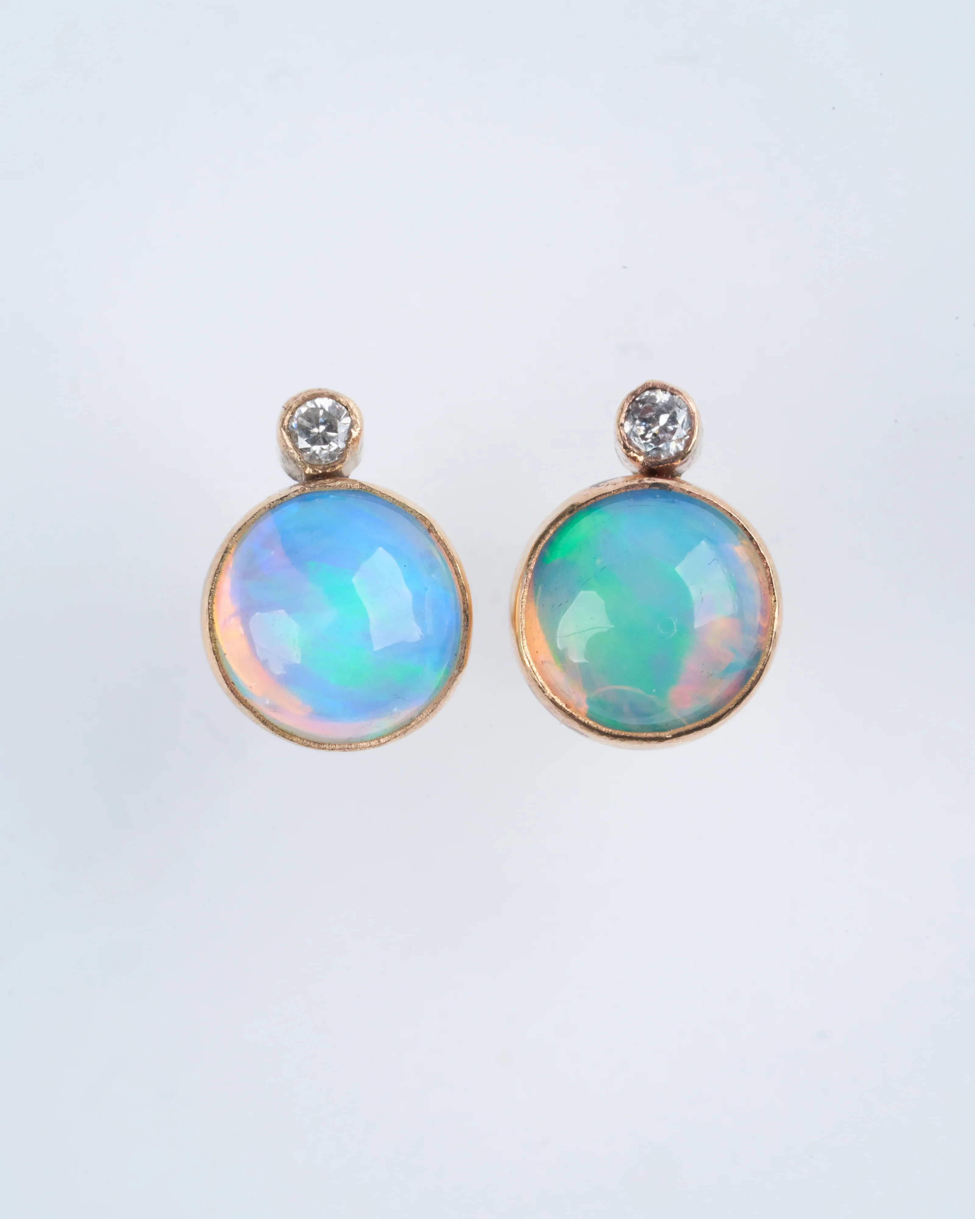 opal and diamond planetary studs - 14k yellow gold - Image 4