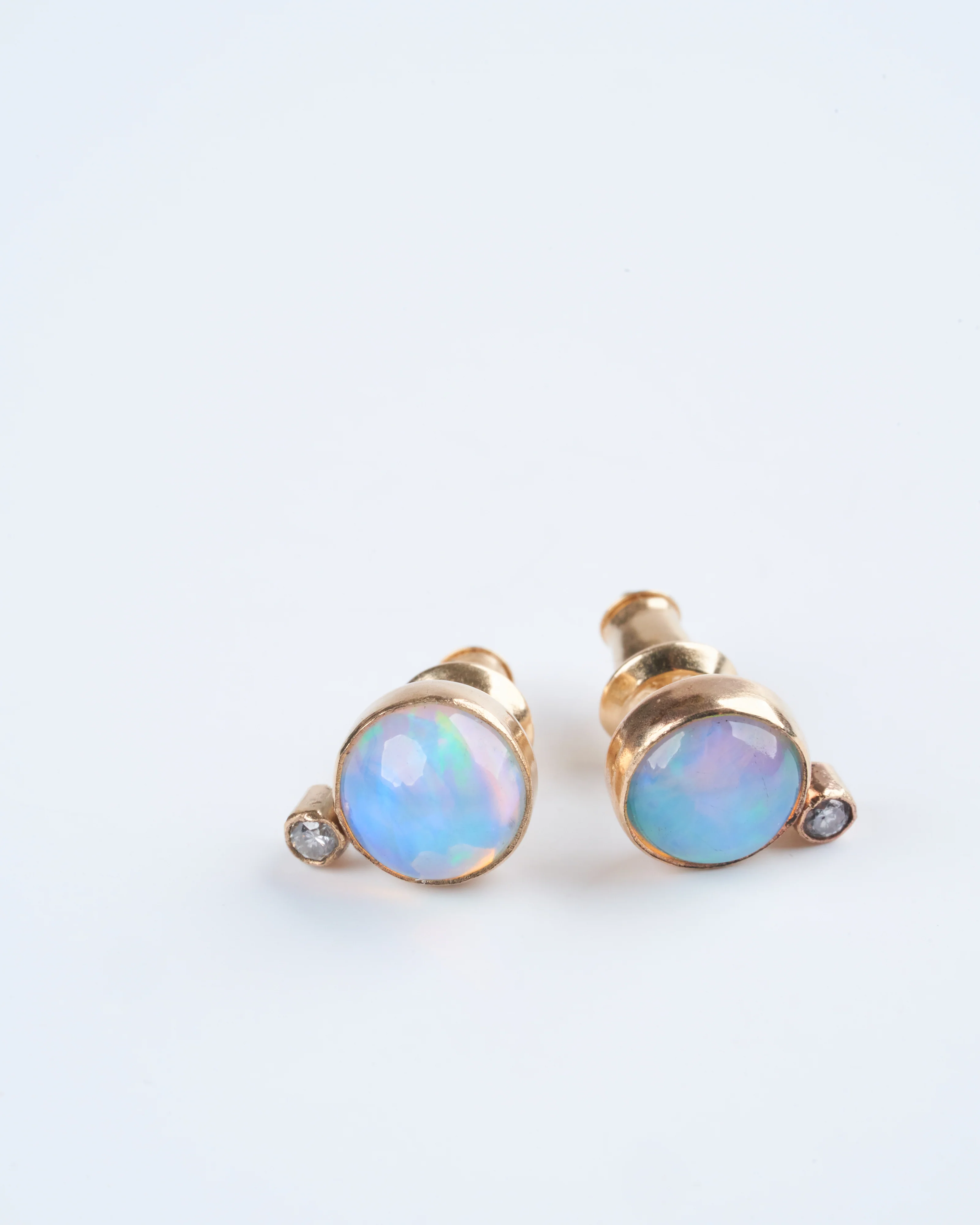opal and diamond planetary studs - 14k yellow gold - Image 5