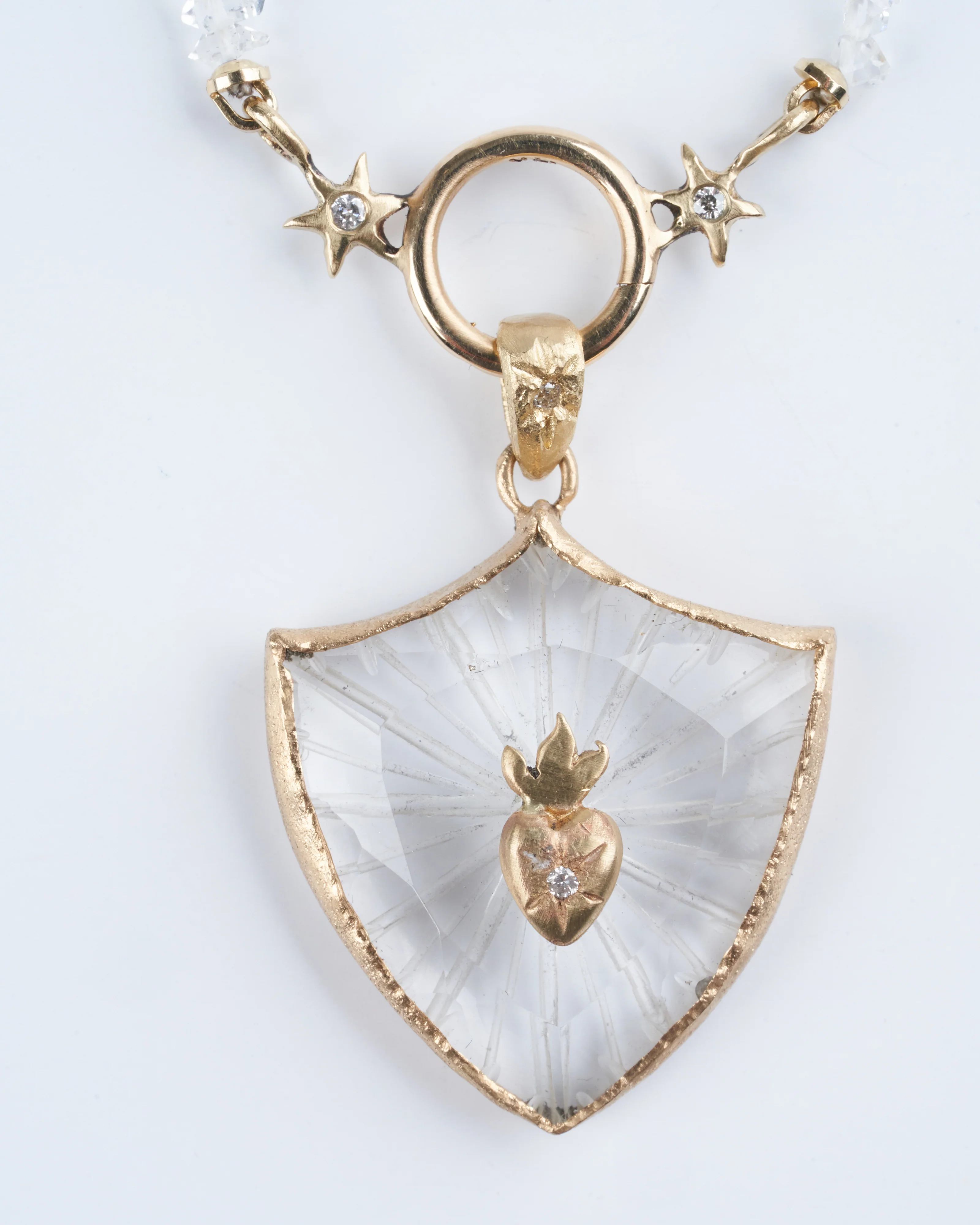 sacred heart large shield amulet - 14k yellow gold