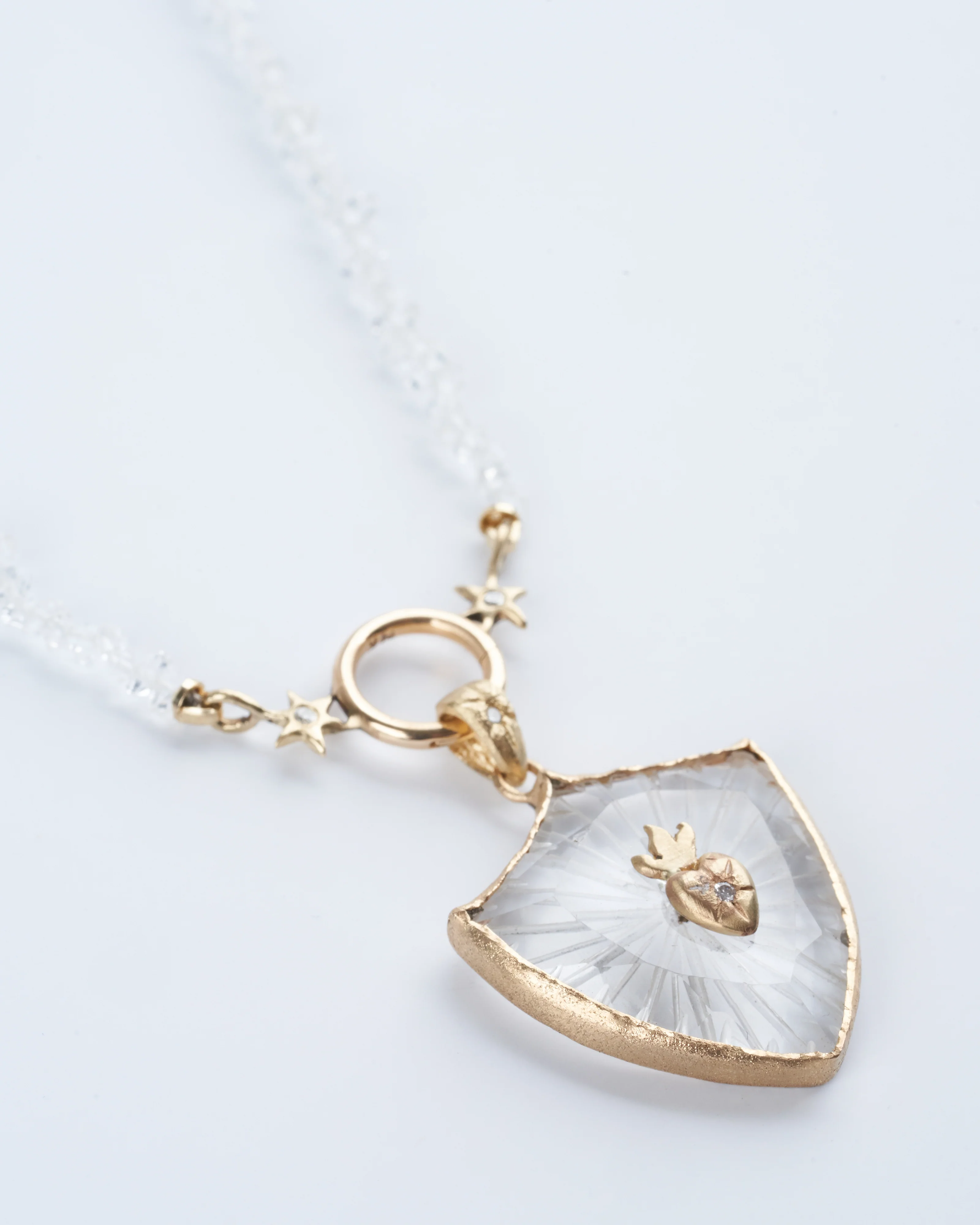 sacred heart large shield amulet - 14k yellow gold - Image 2