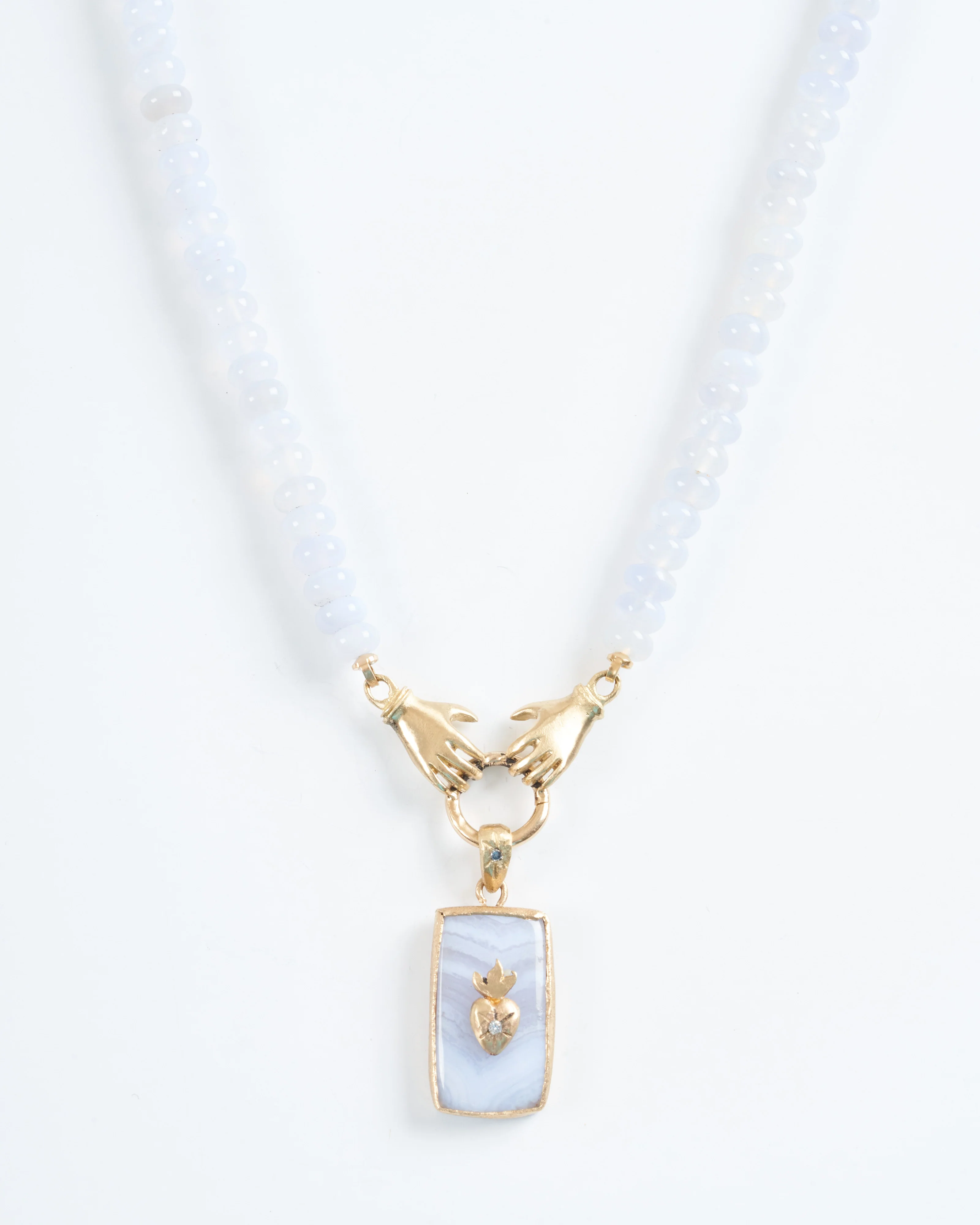 sacred heart rectangle pendant - gold/blue
