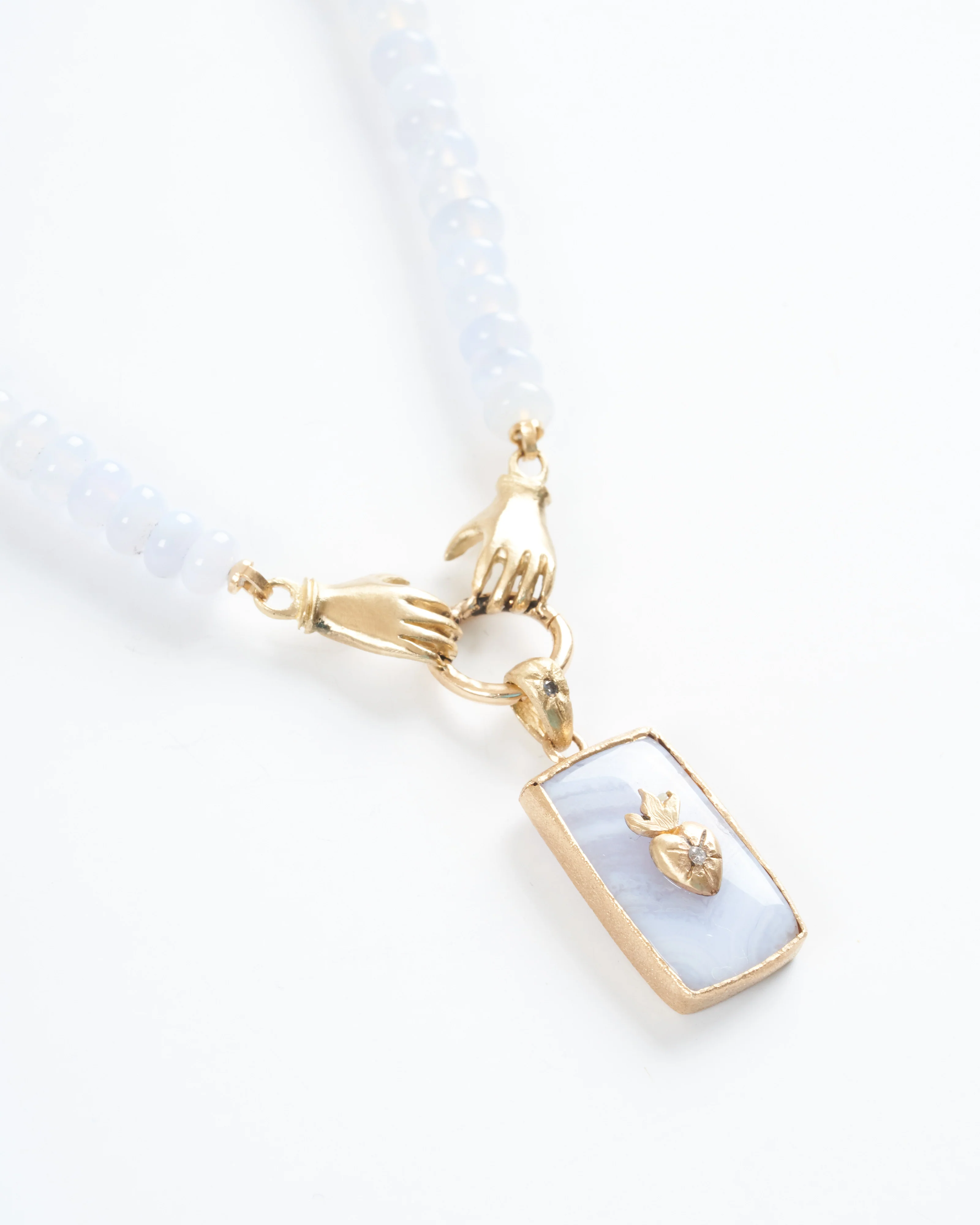 sacred heart rectangle pendant - gold/blue - Image 2