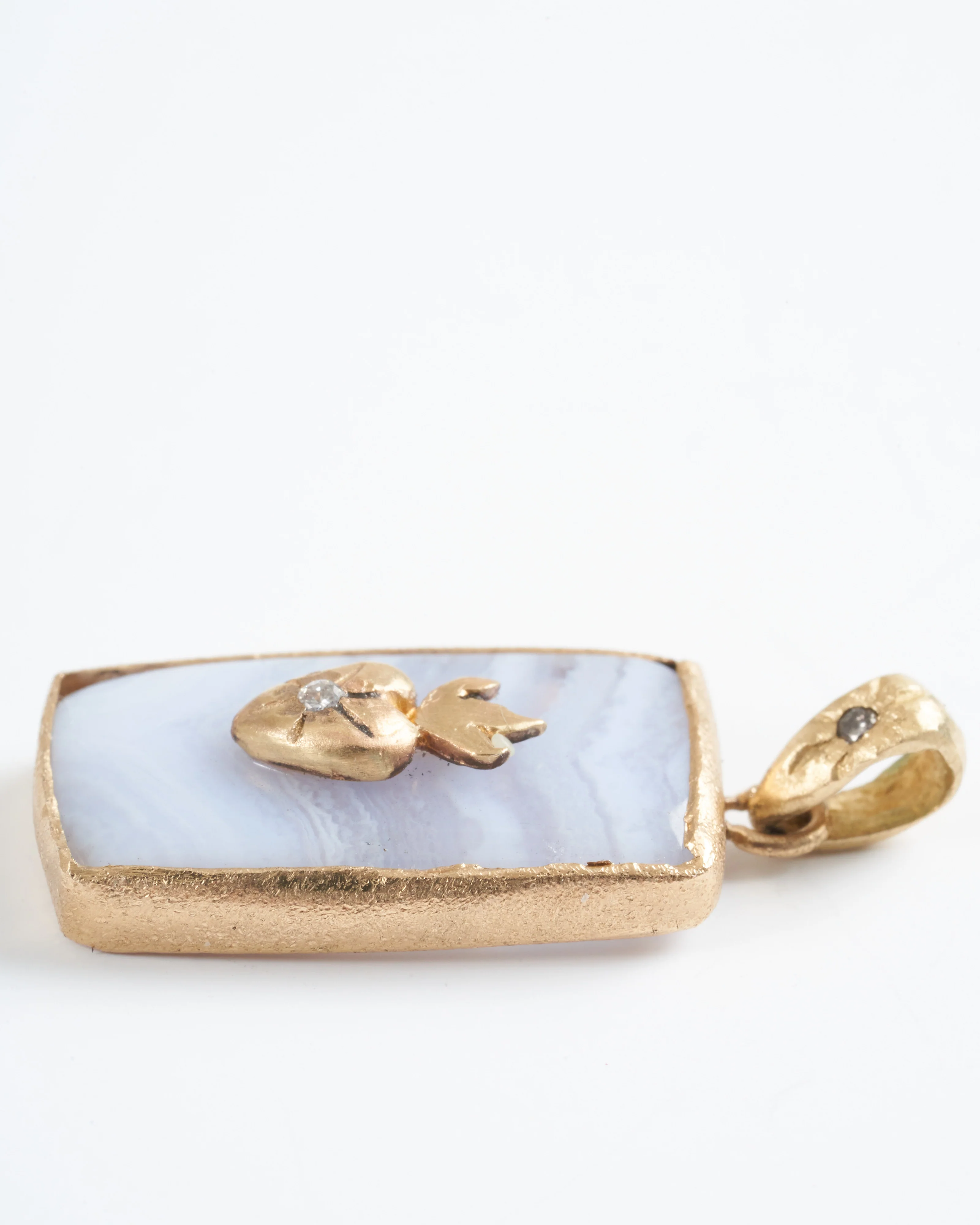 sacred heart rectangle pendant - gold/blue - Image 3